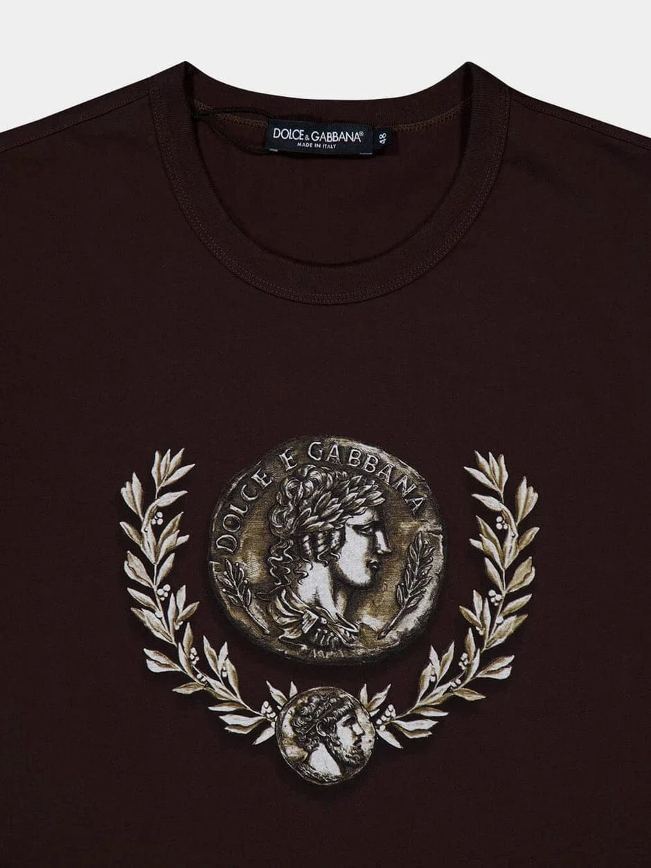 Dolce & Gabbana Brown Coin-Print Cotton T-Shirt