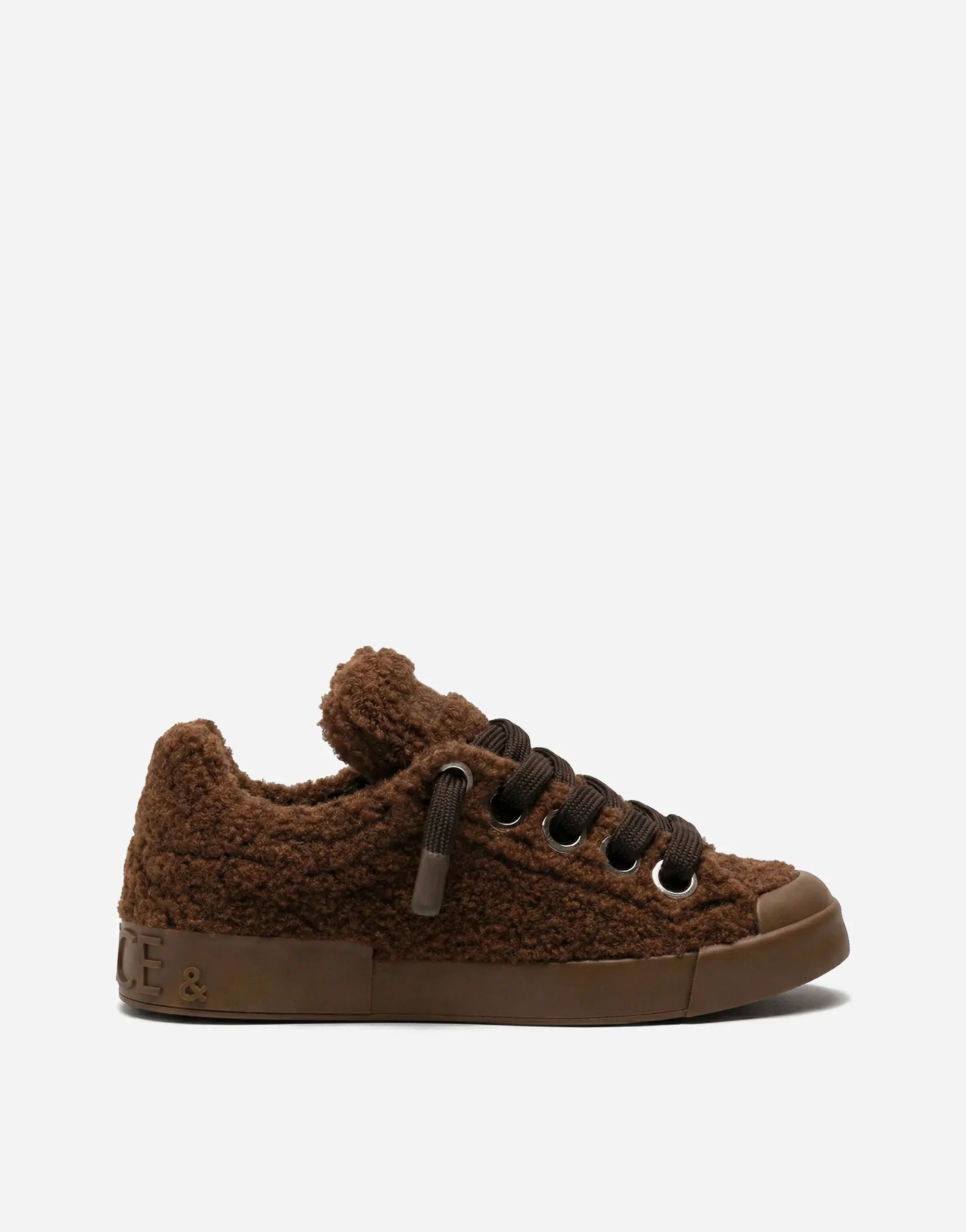 Dolce & Gabbana Brown Faux Shearling Low-Top Sneakers