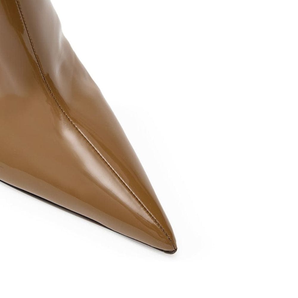 Dolce & Gabbana Brown Logo-Plaque Patent Leather Boots