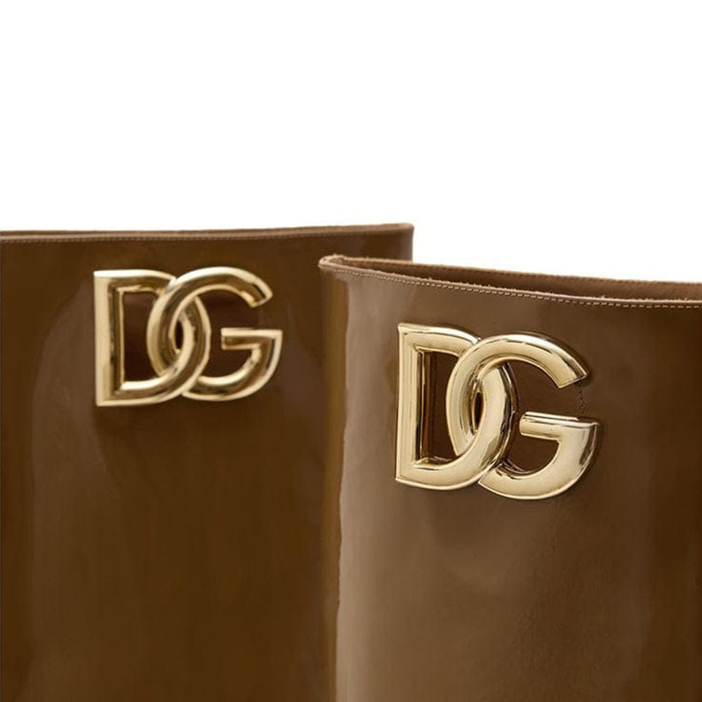 Dolce & Gabbana Brown Logo-Plaque Patent Leather Boots