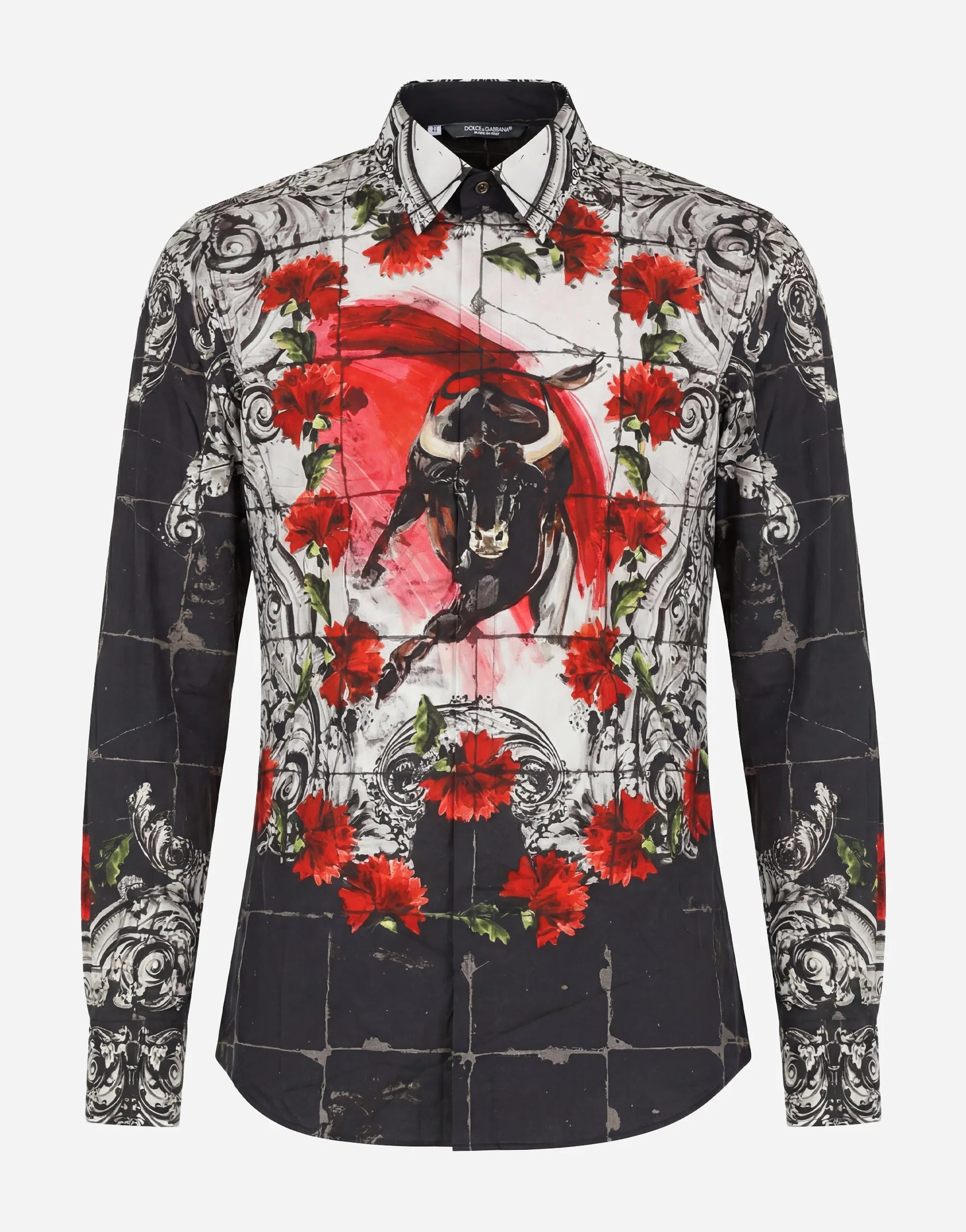 Dolce & Gabbana Bull Print Shirt with Floral Baroque