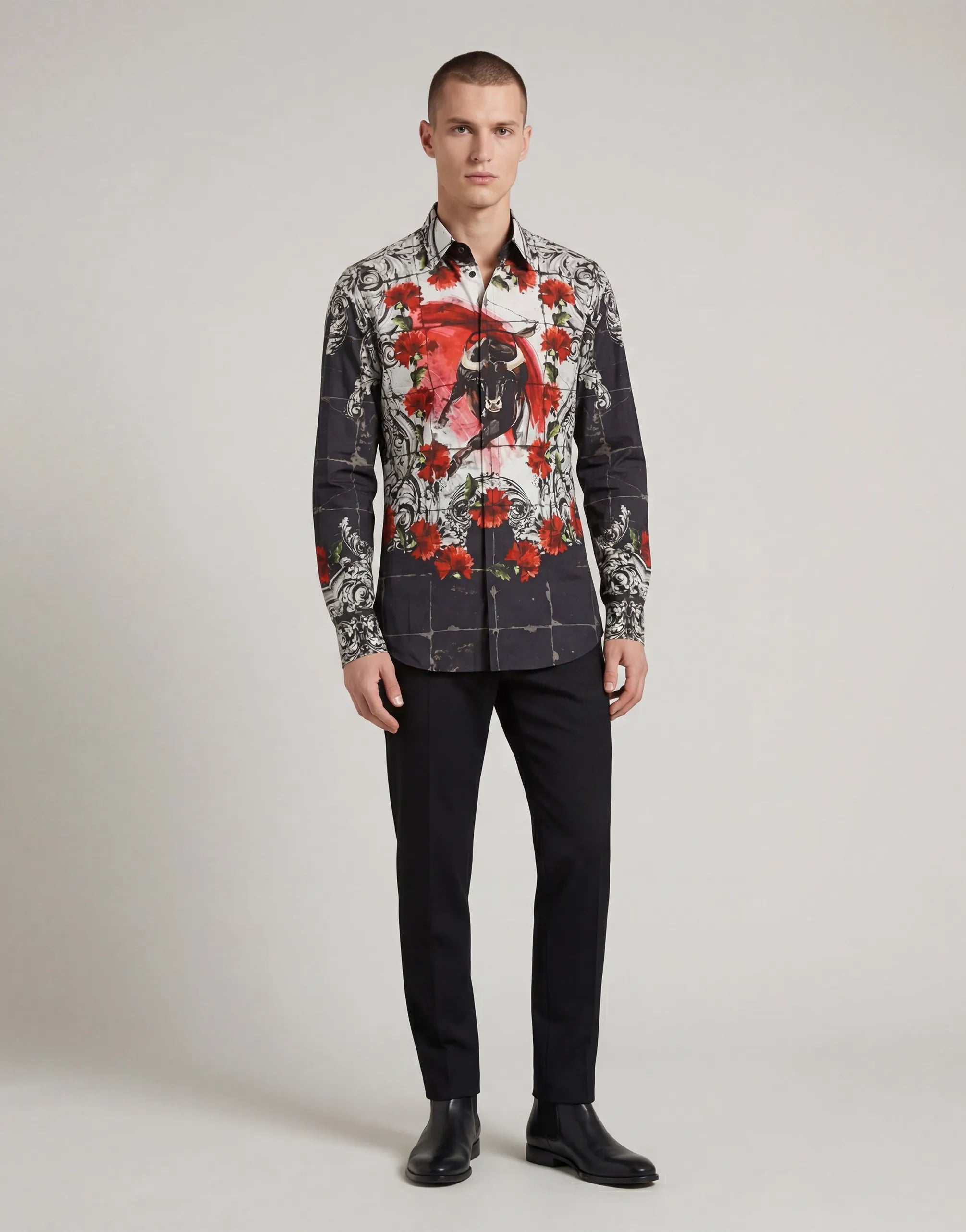 Dolce & Gabbana Bull Print Shirt with Floral Baroque - alternate view