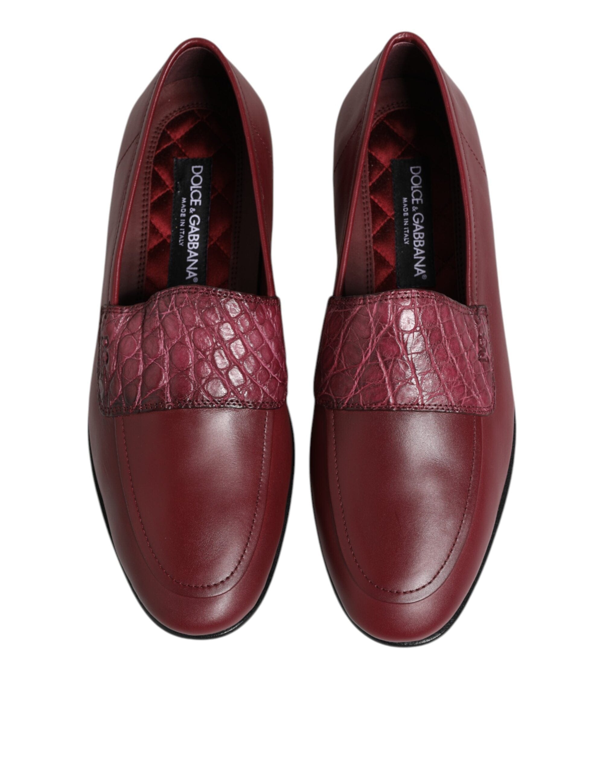 Dolce & Gabbana Burgundy Caiman-Leather Loafers
