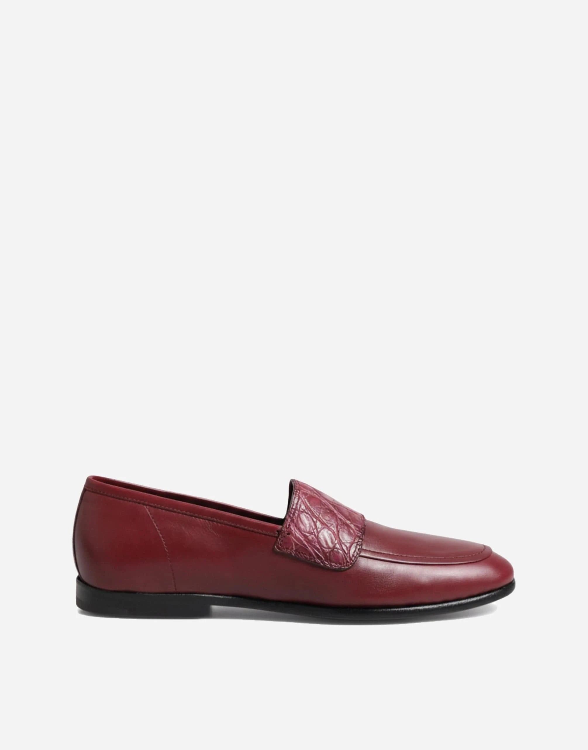 Dolce & Gabbana Burgundy Caiman-Leather Loafers