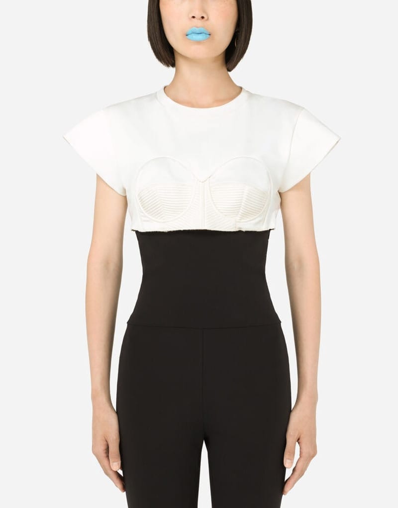 Dolce & Gabbana Bustier Detailed Cropped T-Shirt