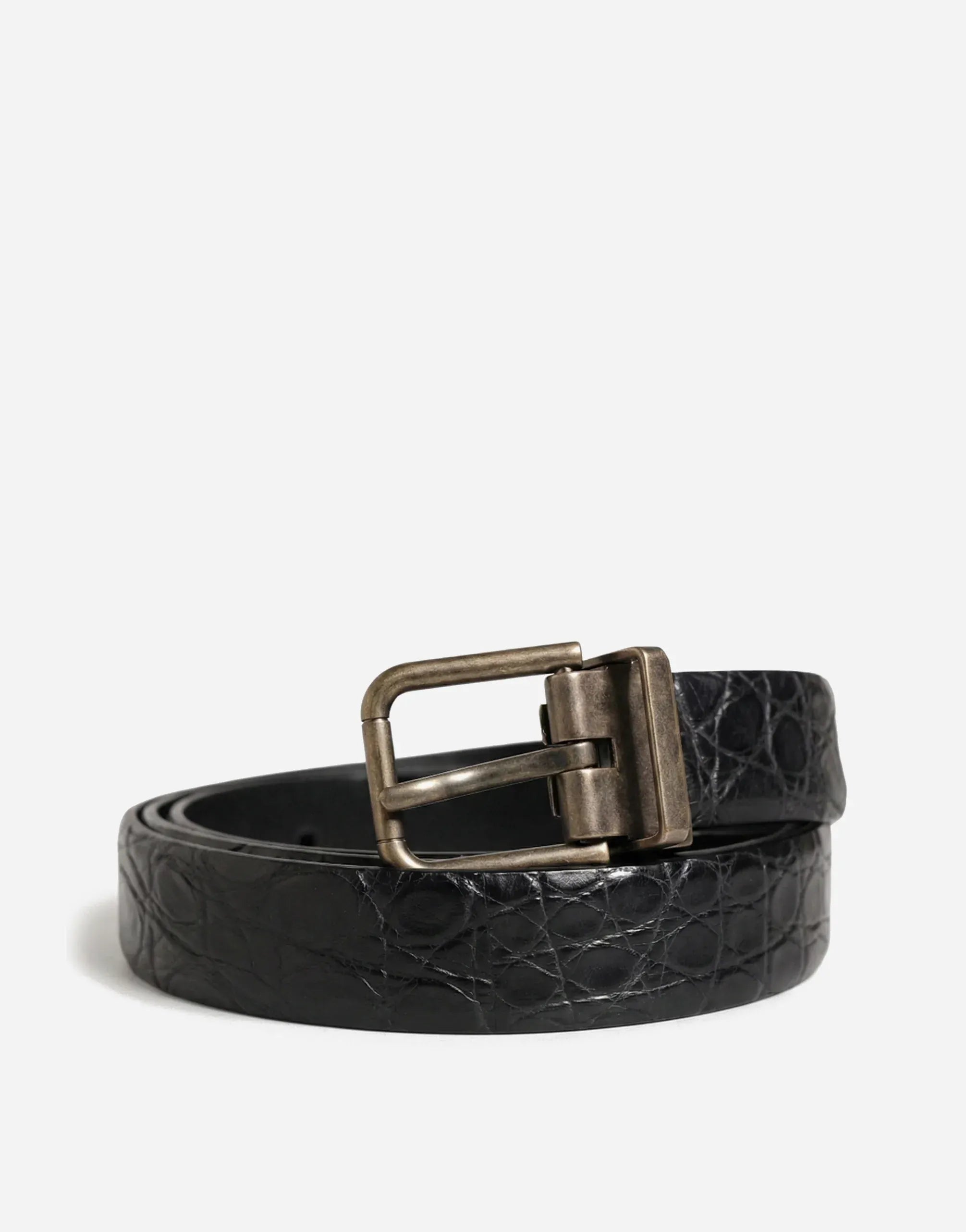 Dolce & Gabbana Caiman Leather Black Belt