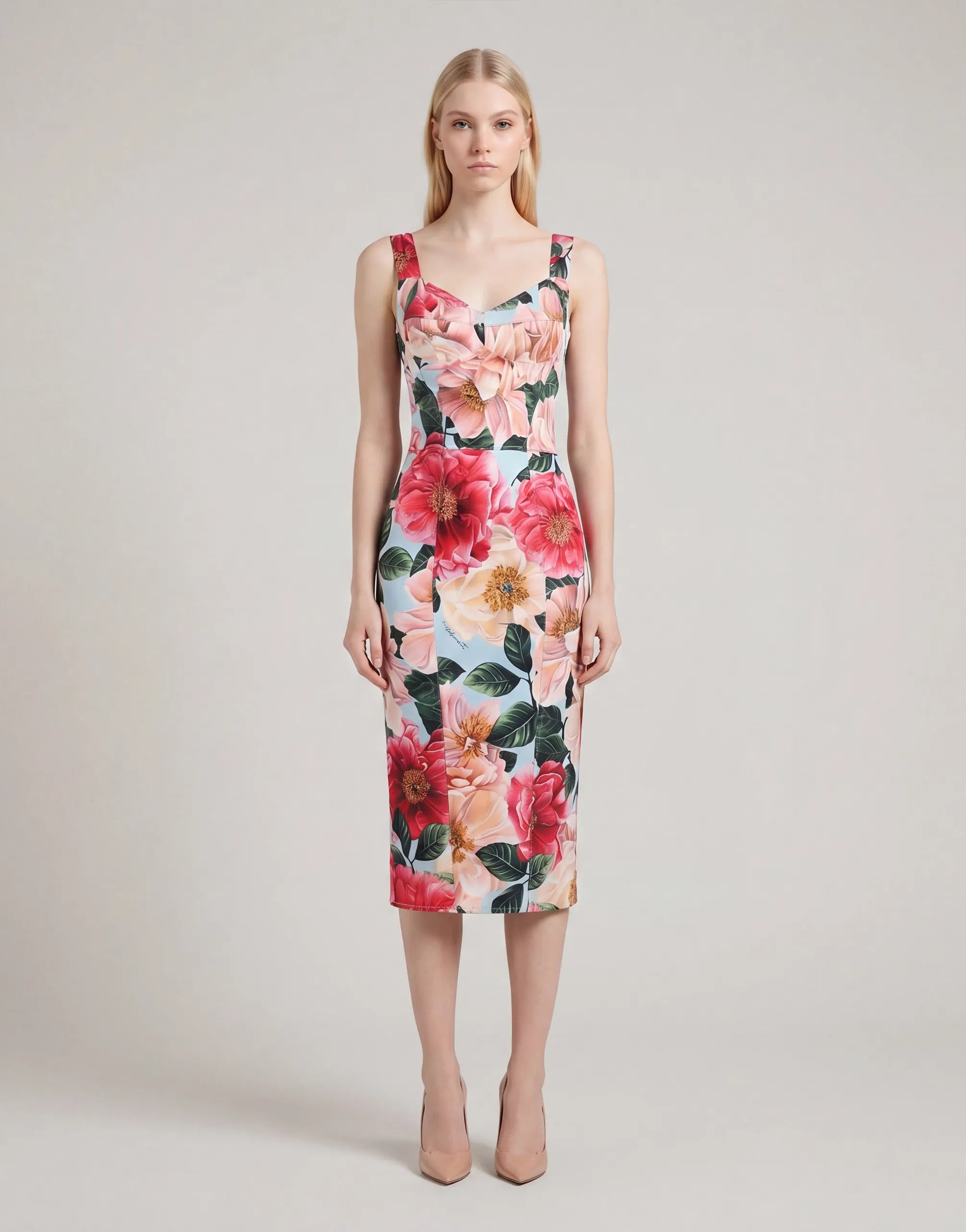 Camellia-Print Cady Midi Dress - alternate view