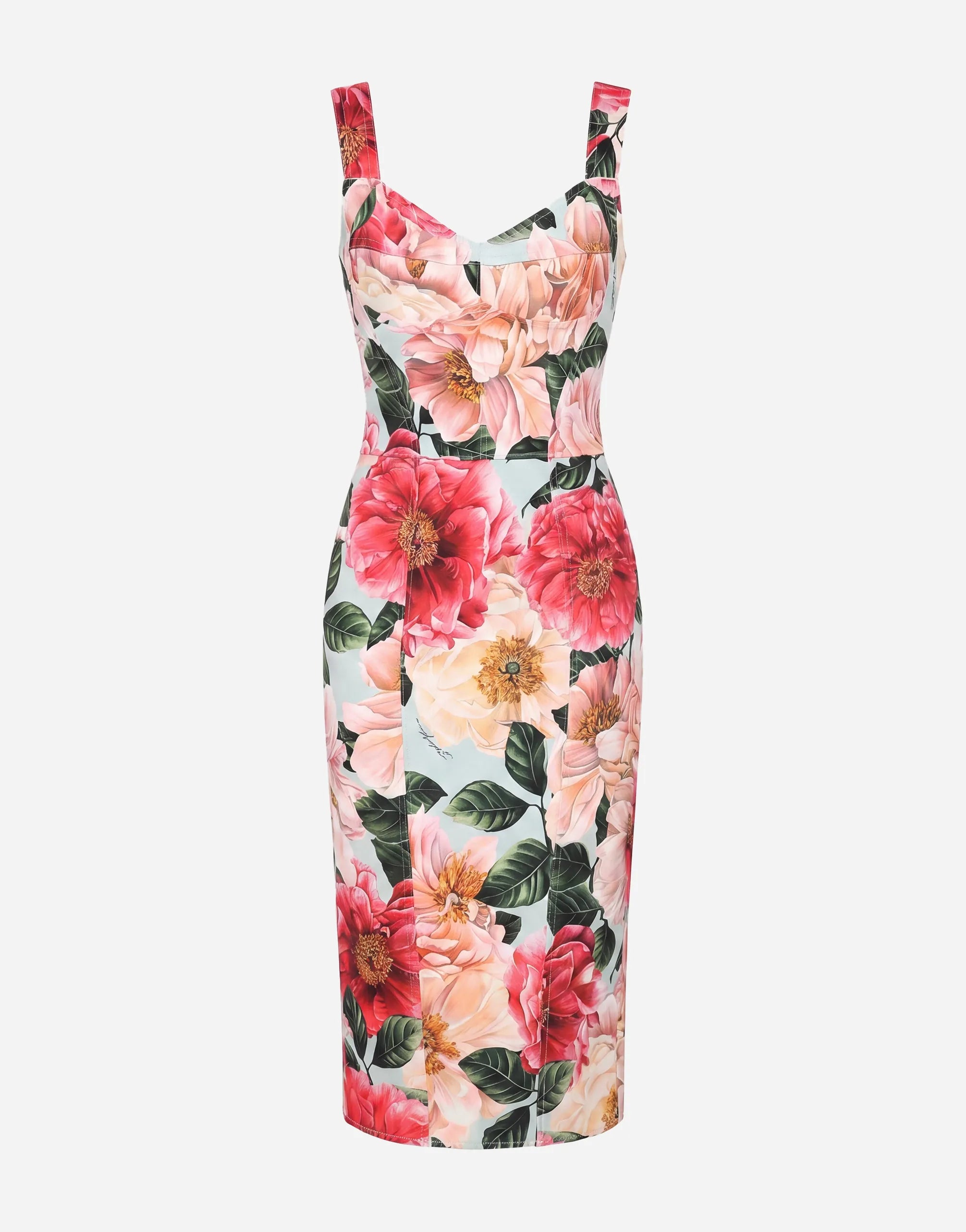 Dolce & Gabbana Camellia-Print Cady Midi Dress