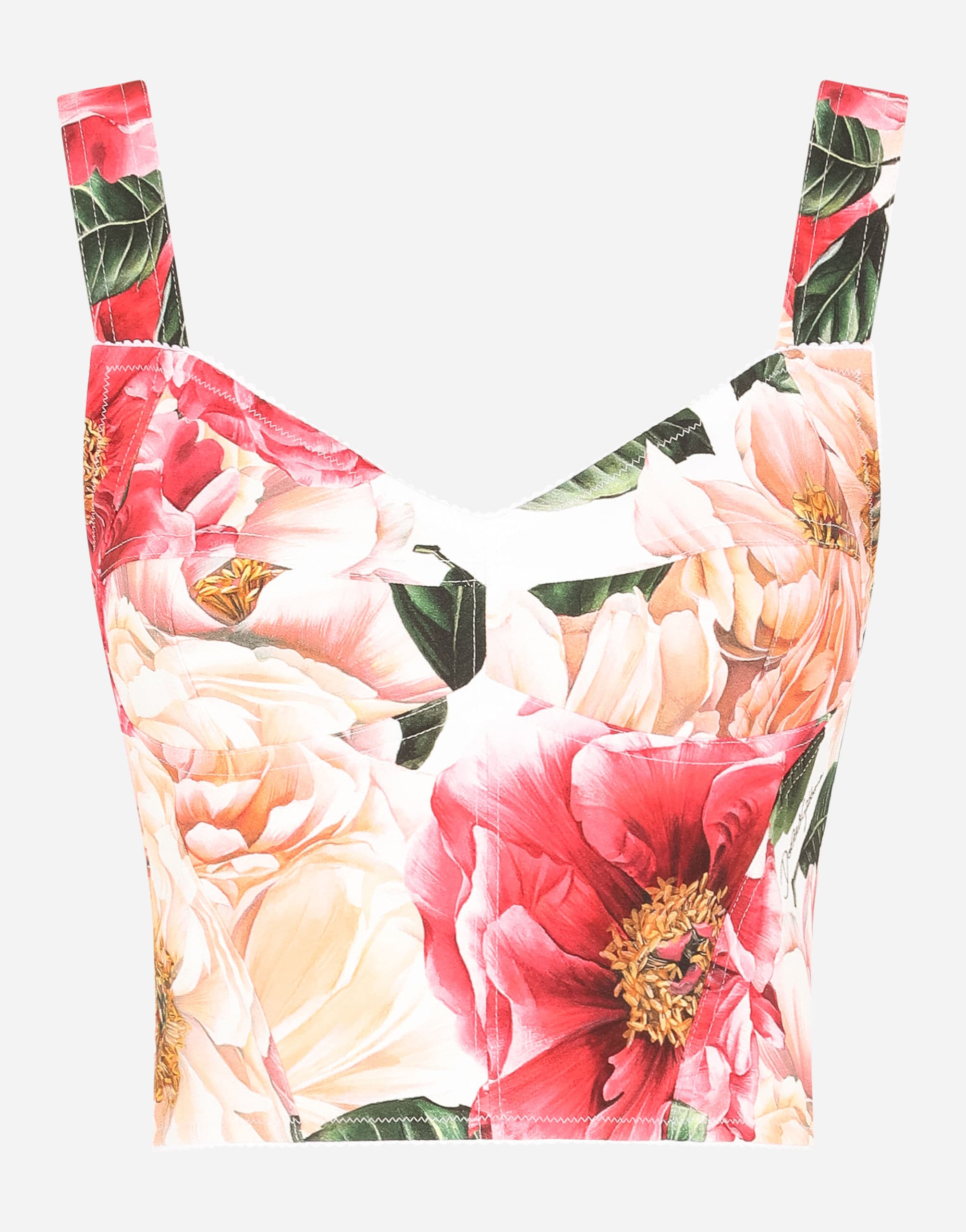 Dolce & Gabbana Dolce & Gabbana Camellia-Print Charmeuse Bustier Top