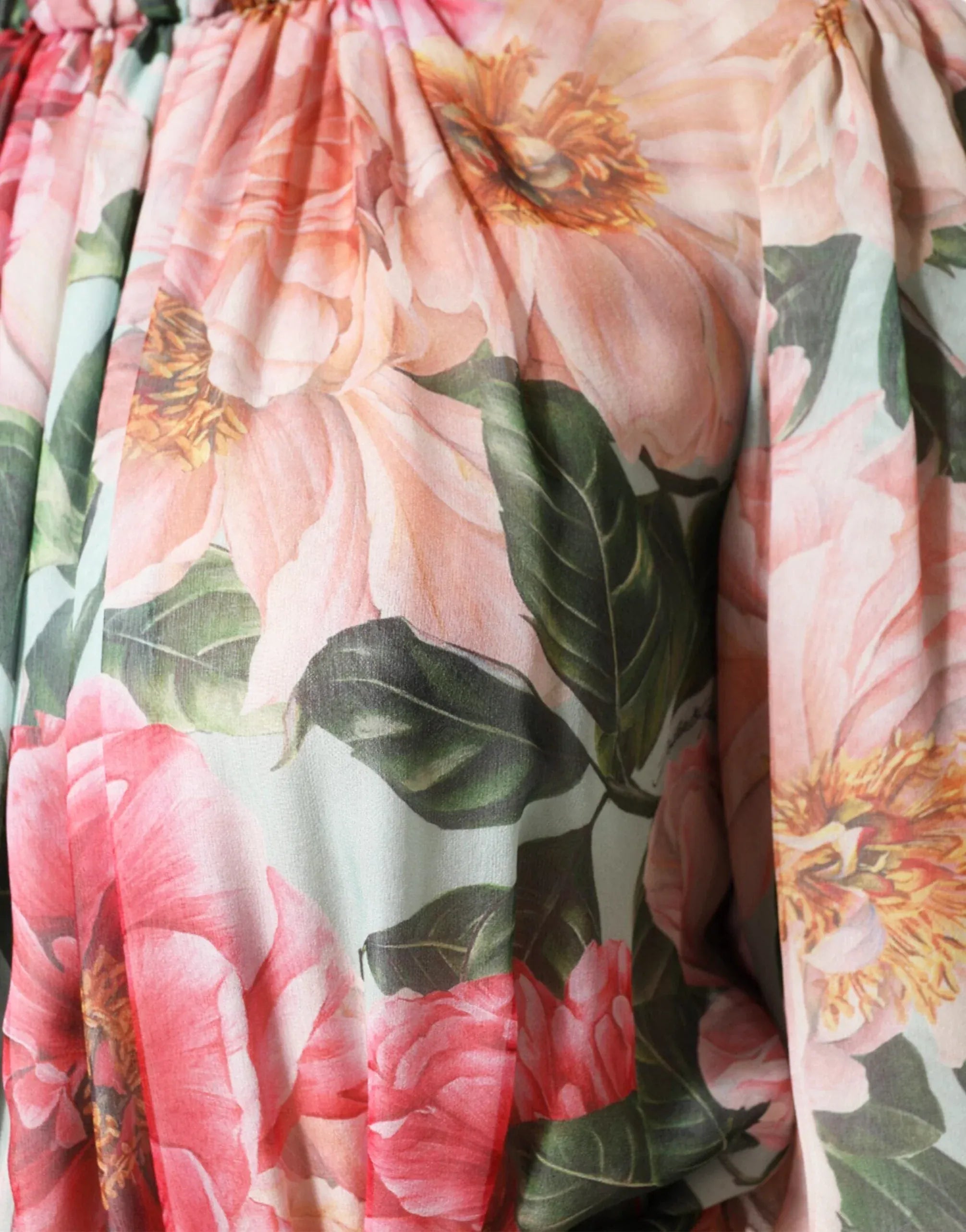 Dolce & Gabbana Camellia-Print Pleated Silk-Chiffon Mini Dress