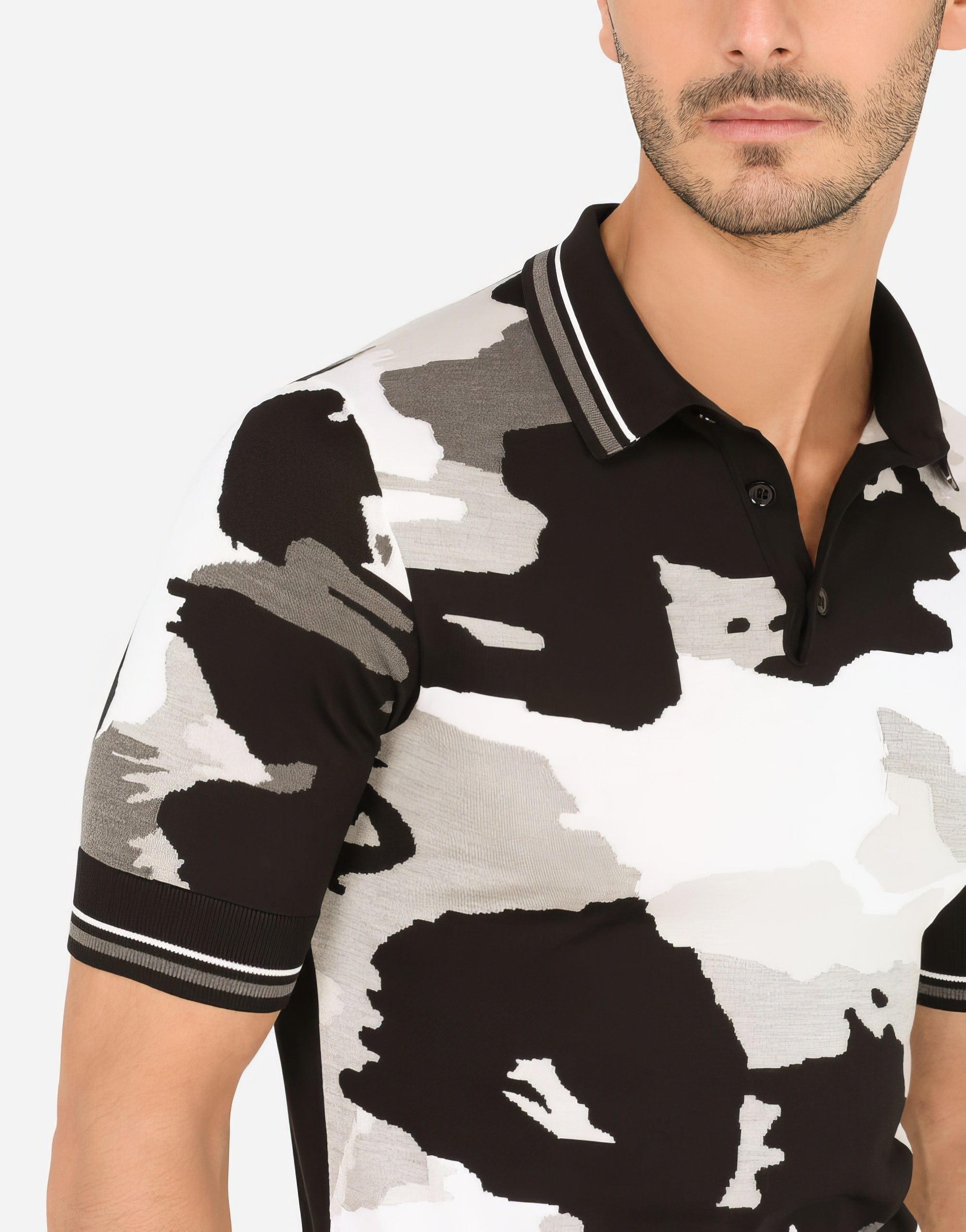 Dolce & Gabbana Camouflage Inlay Silk Polo Shirt