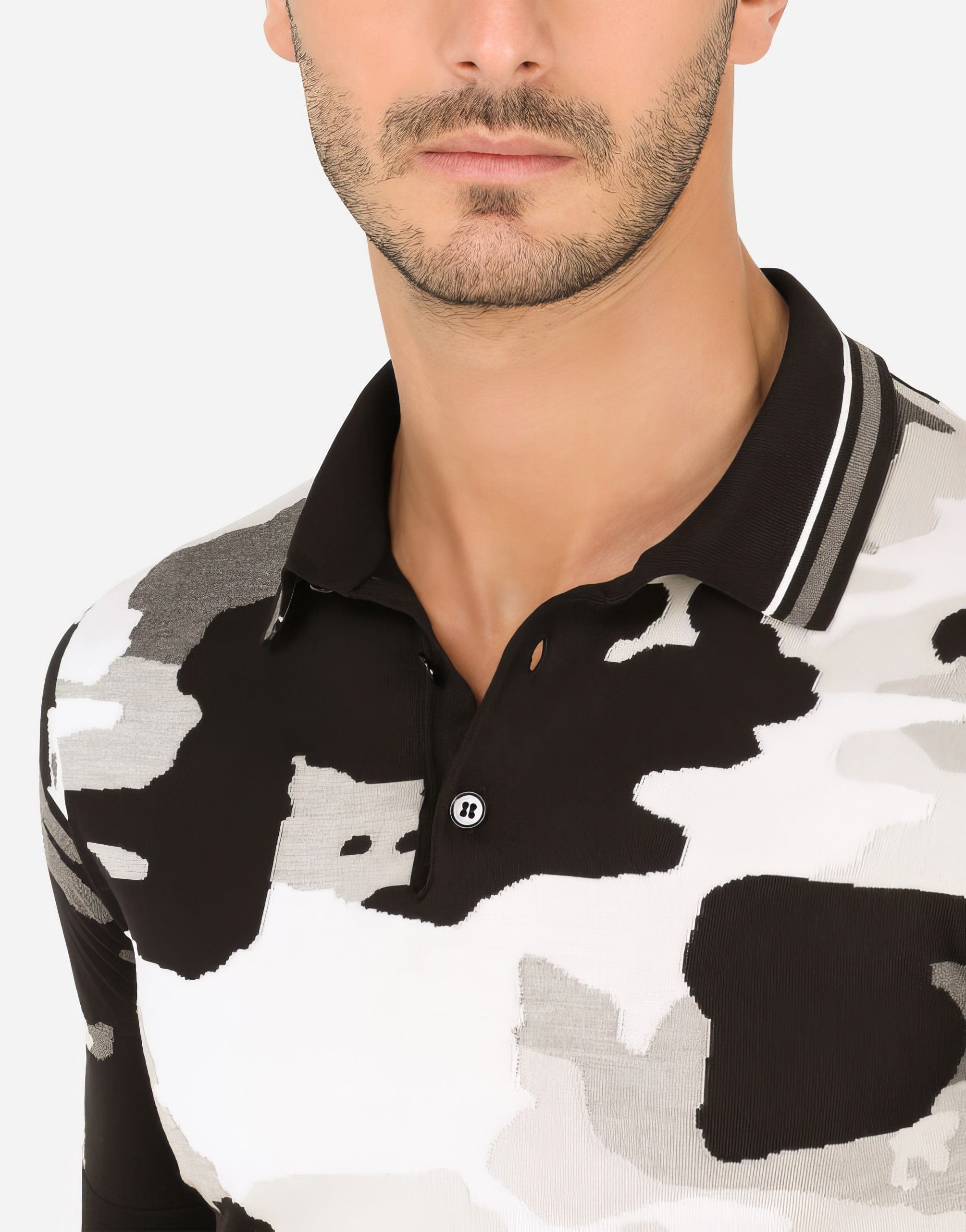 Dolce & Gabbana Camouflage Inlay Silk Polo Shirt