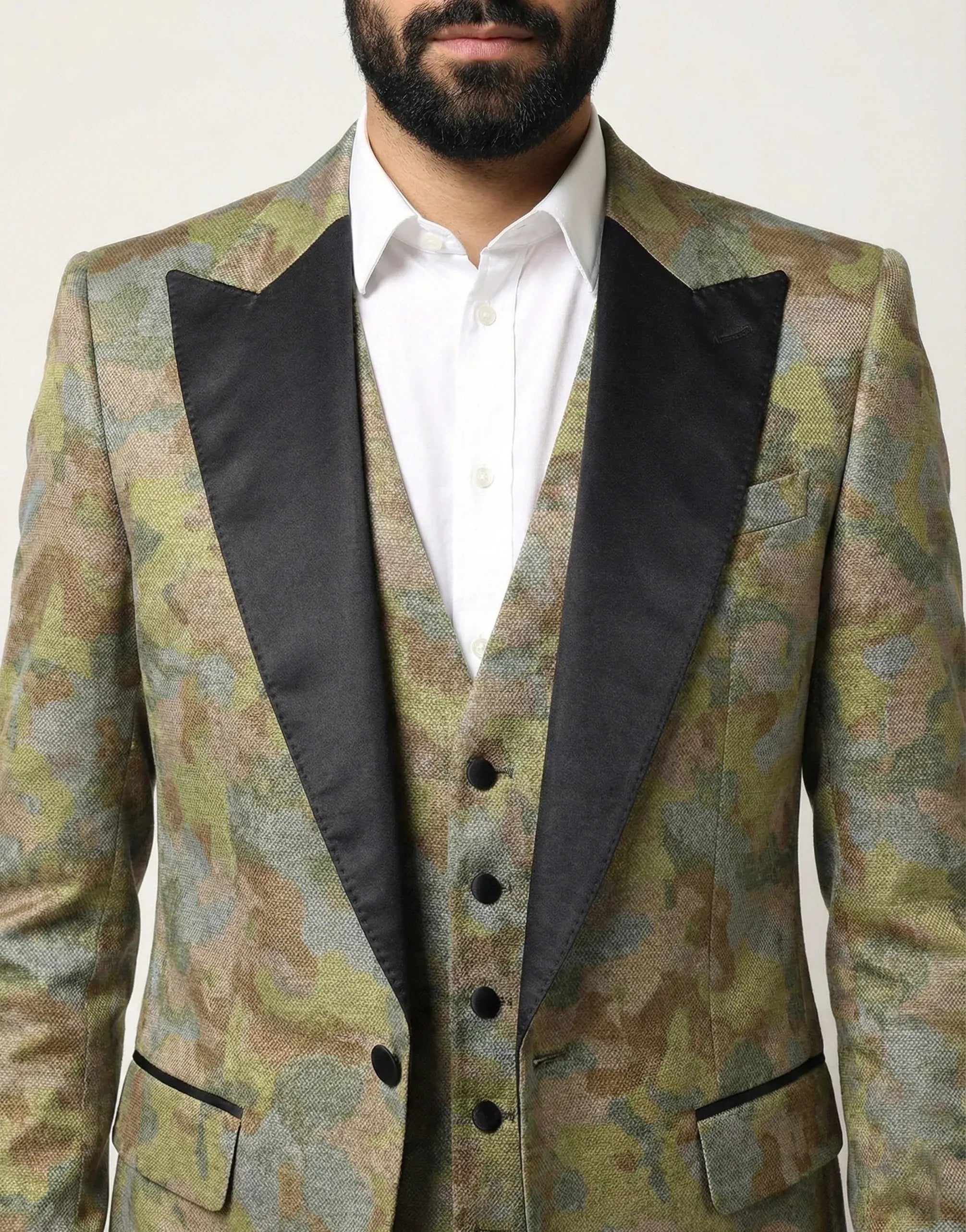 Dolce & Gabbana Camouflage Print Sicilia-Fit Three-Piece Suit