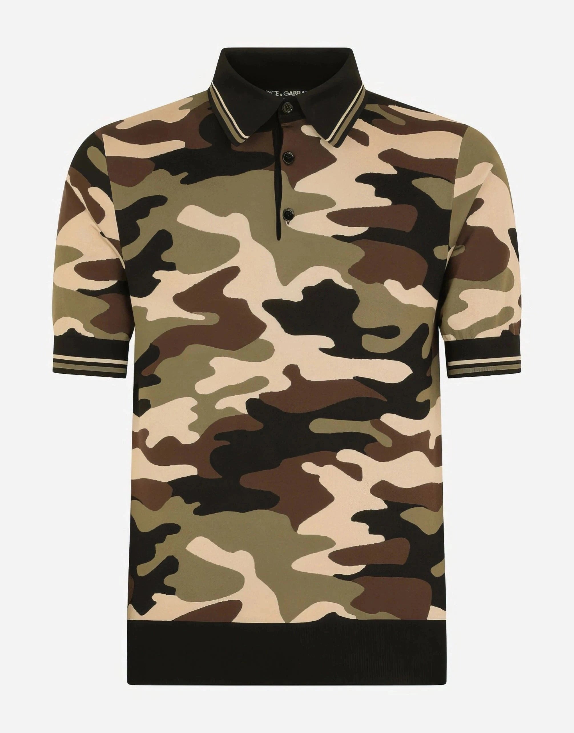 Dolce & Gabbana Camouflage-Print Silk Polo Shirt