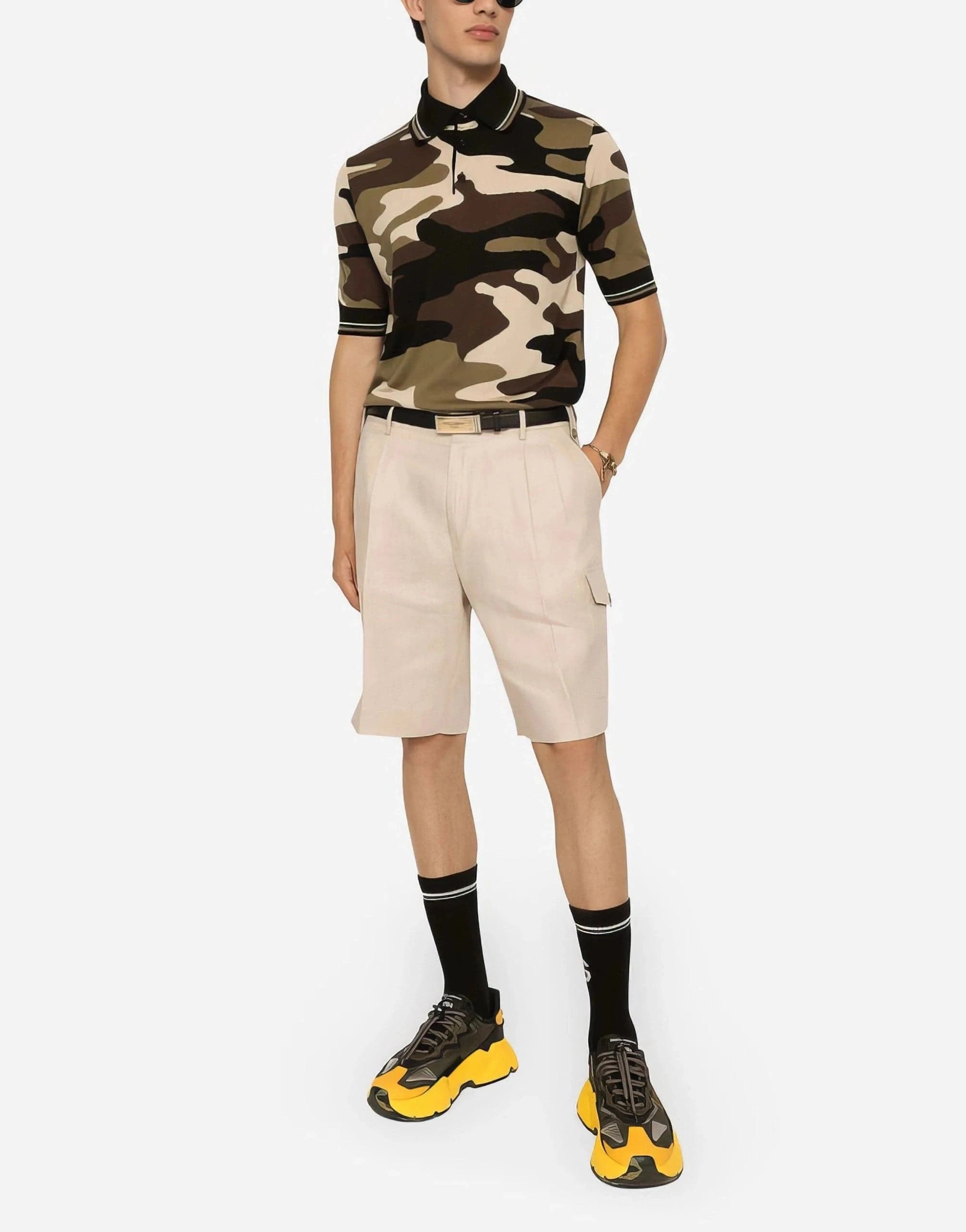 Dolce & Gabbana Camouflage-Print Silk Polo Shirt