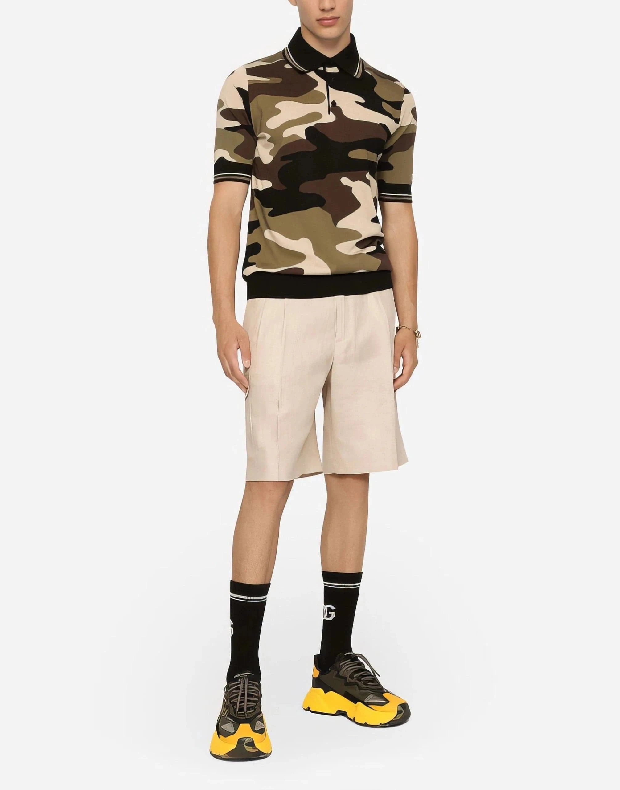 Dolce & Gabbana Camouflage-Print Silk Polo Shirt