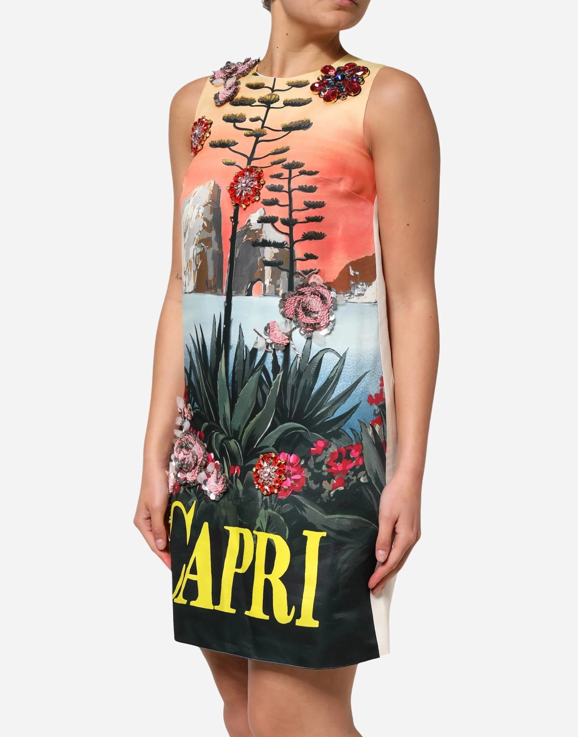 Dolce & Gabbana Capri-Print Embellished Minidress