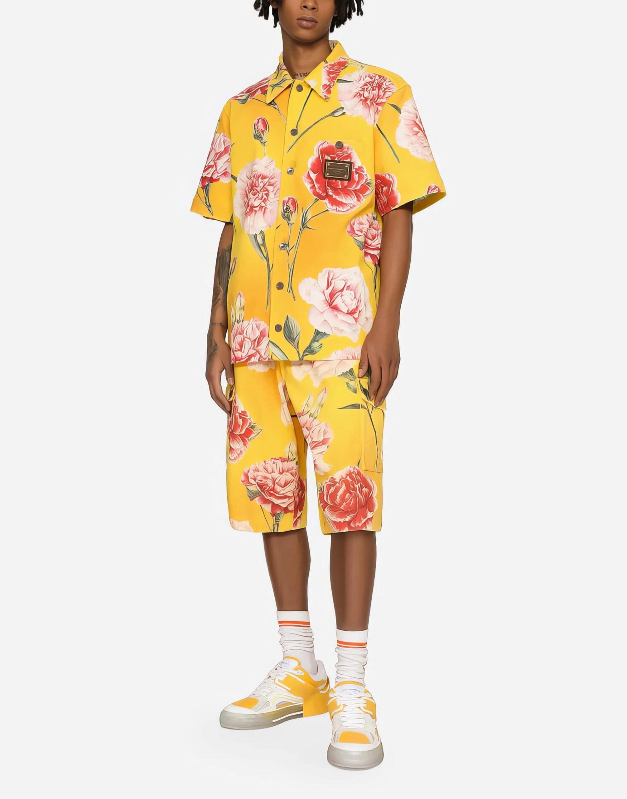 Dolce & Gabbana Carnation Print Denim Shorts