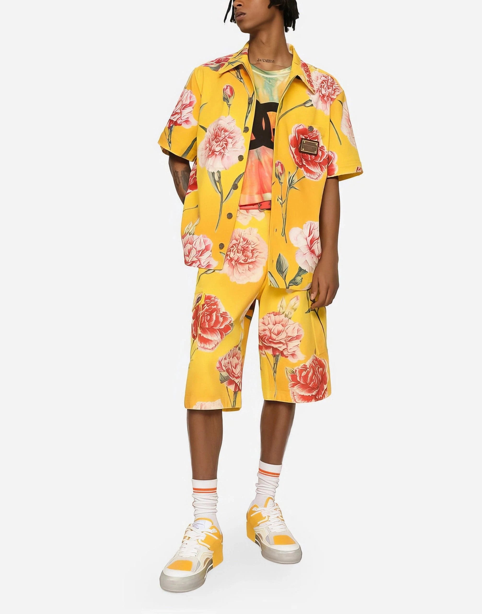 Dolce & Gabbana Carnation Print Denim Shorts