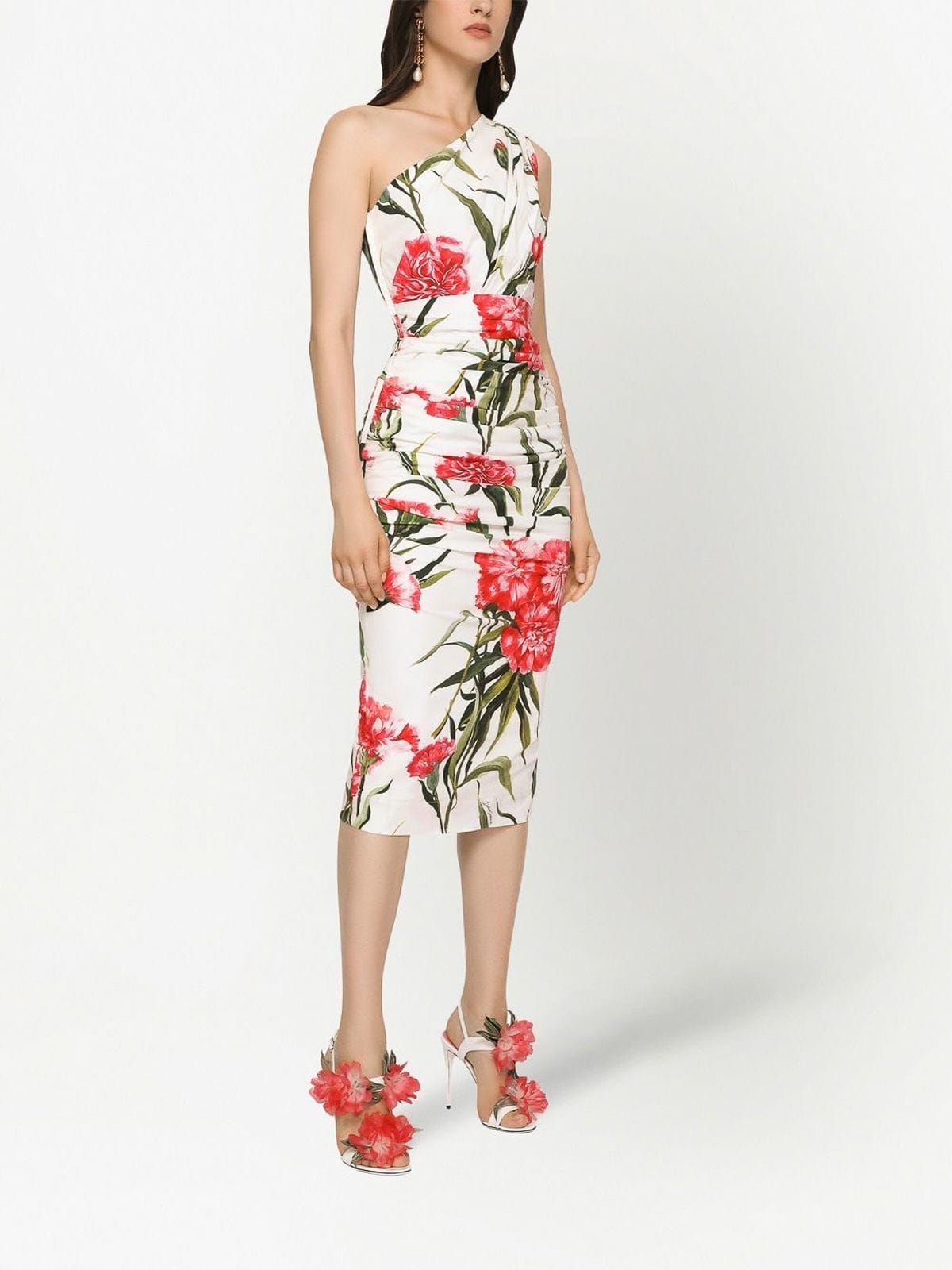Dolce & Gabbana Carnation-Print One-Shoulder Dress