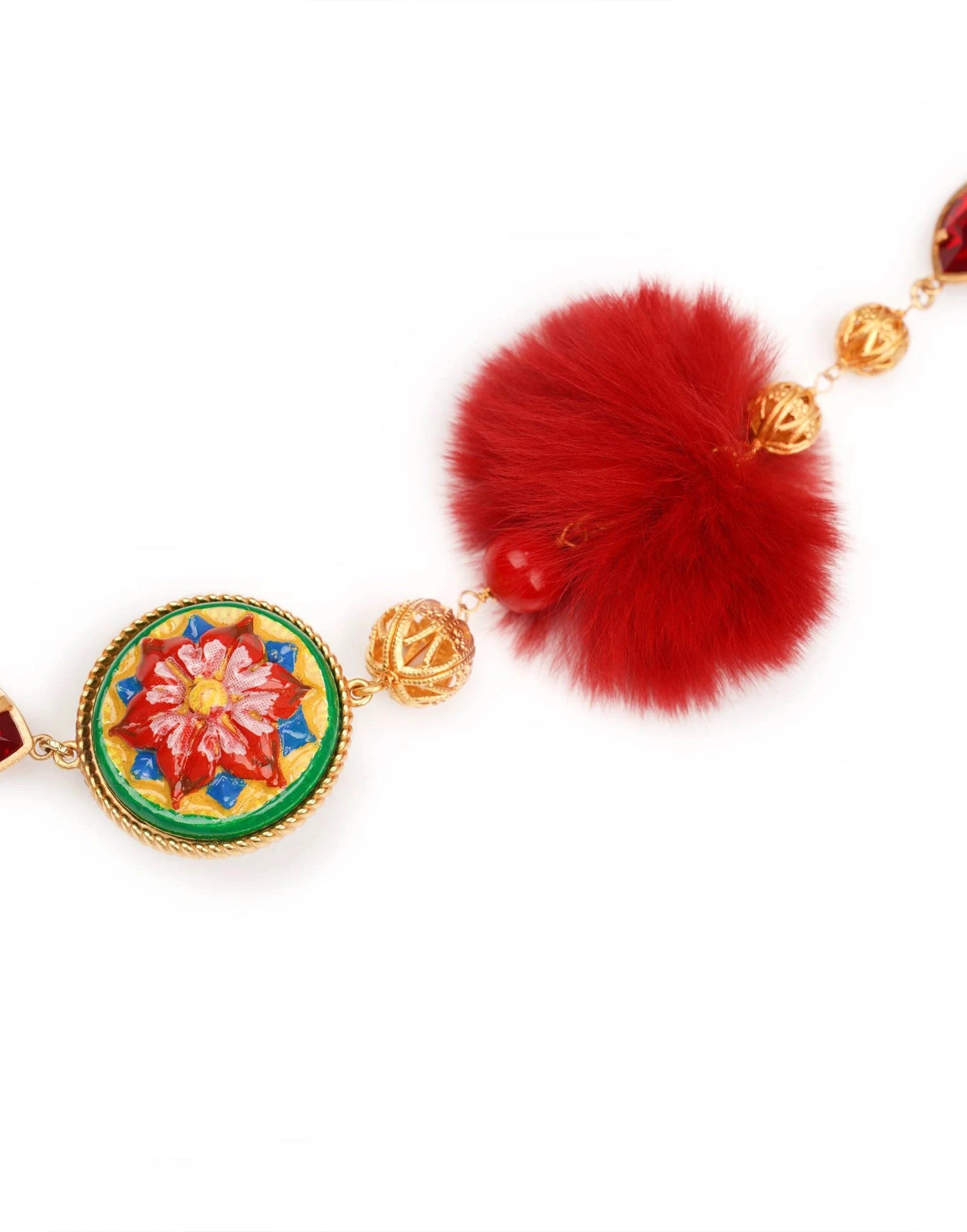 Dolce & Gabbana Charms & Pom Pom Carretto Necklace