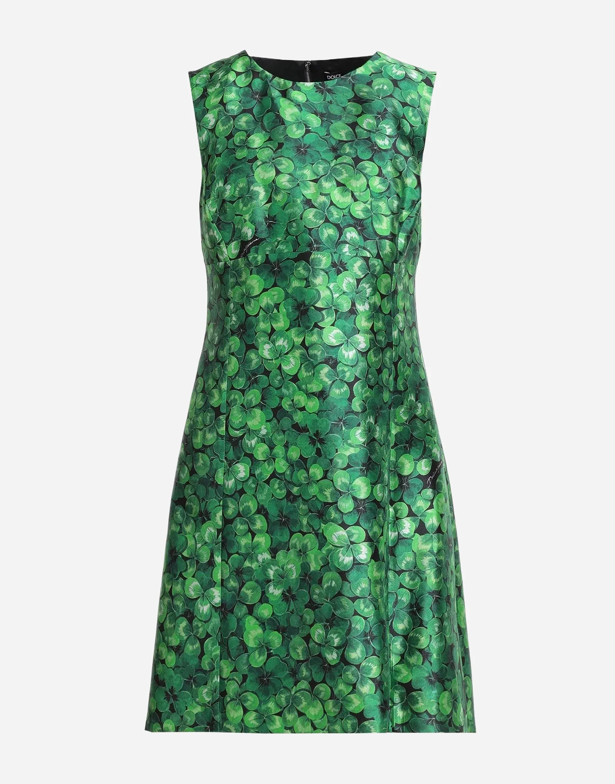 Dolce & Gabbana เดรสสั้นทรงตรงแขนกุดลายโคลเวอร์