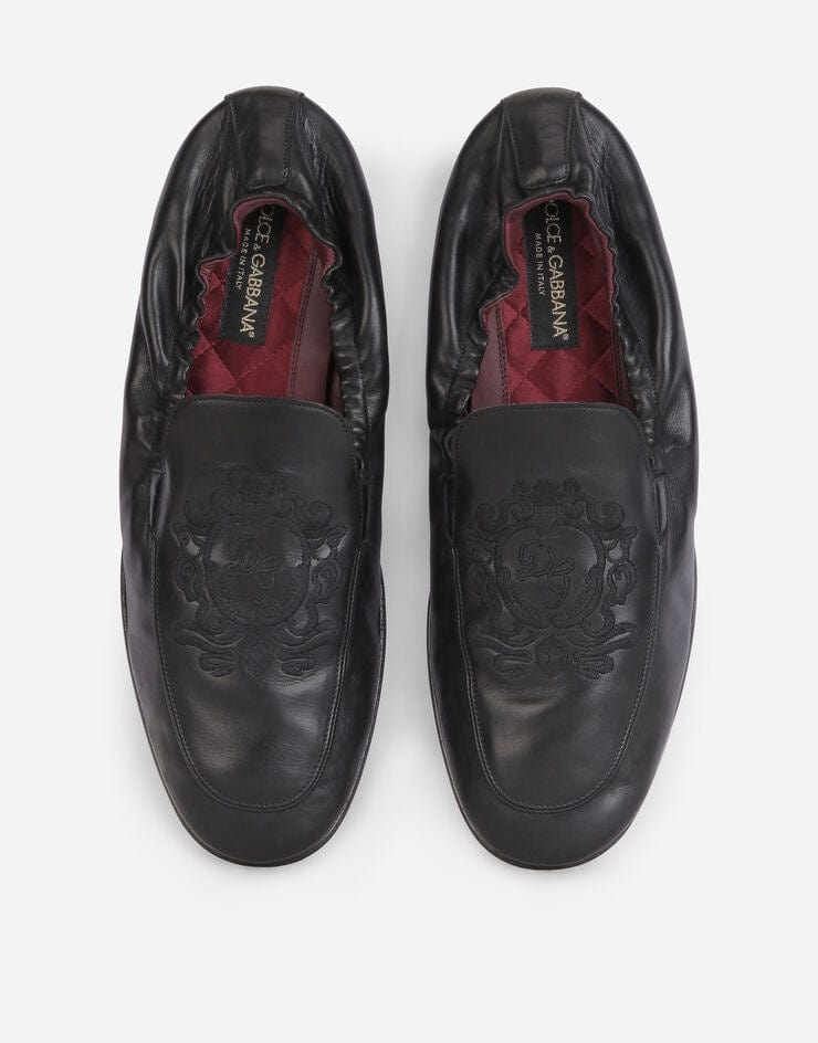 Dolce & Gabbana Coat Of Arms Embroidery Leather Loafers