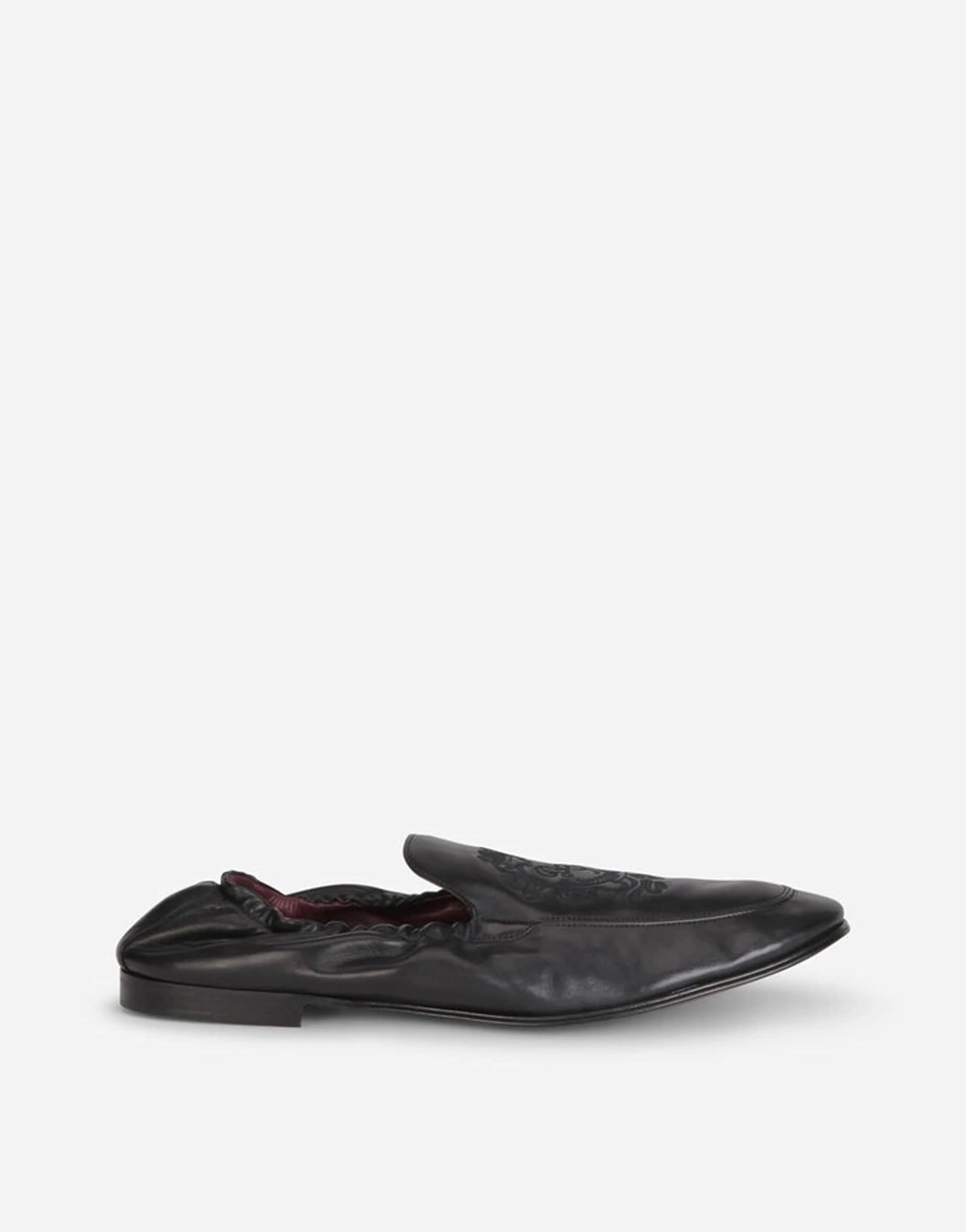 Dolce & Gabbana Coat Of Arms Embroidery Leather Loafers