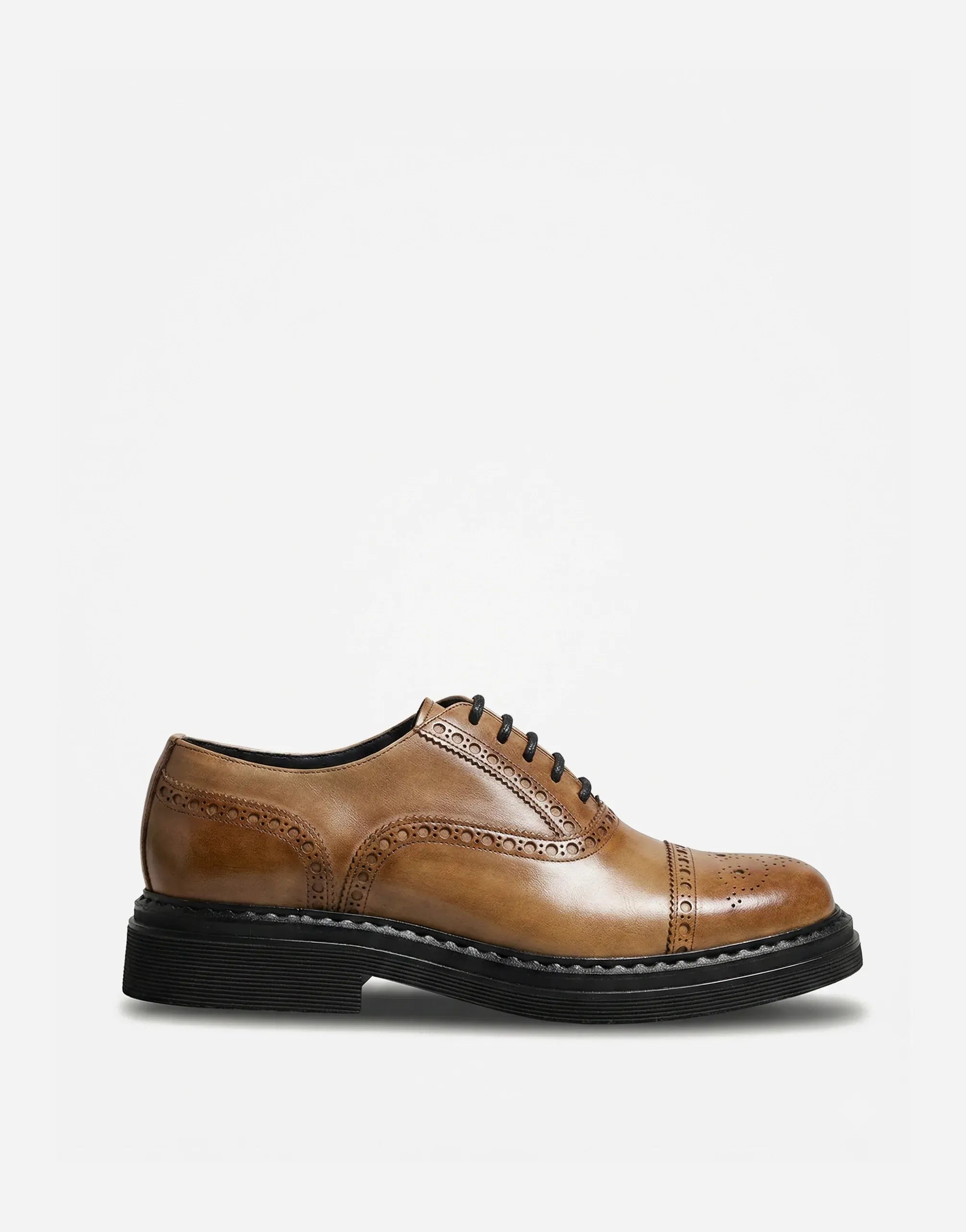Dolce & Gabbana Cognac Tan Leather Cap-Toe Brogue Derby Shoes