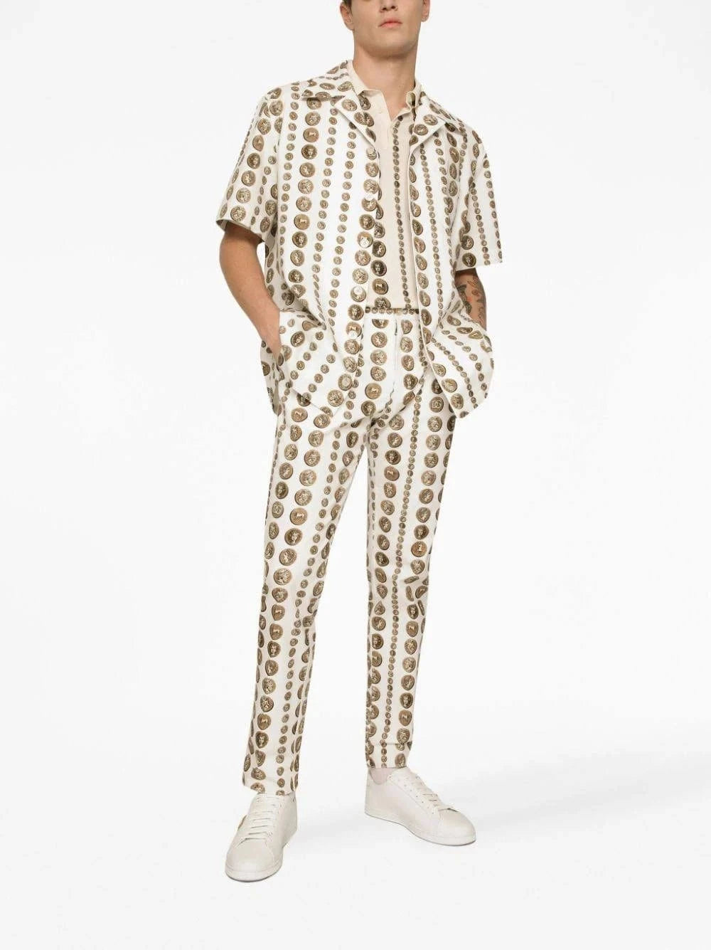 Dolce & Gabbana Coin-Print Silk Polo Shirt