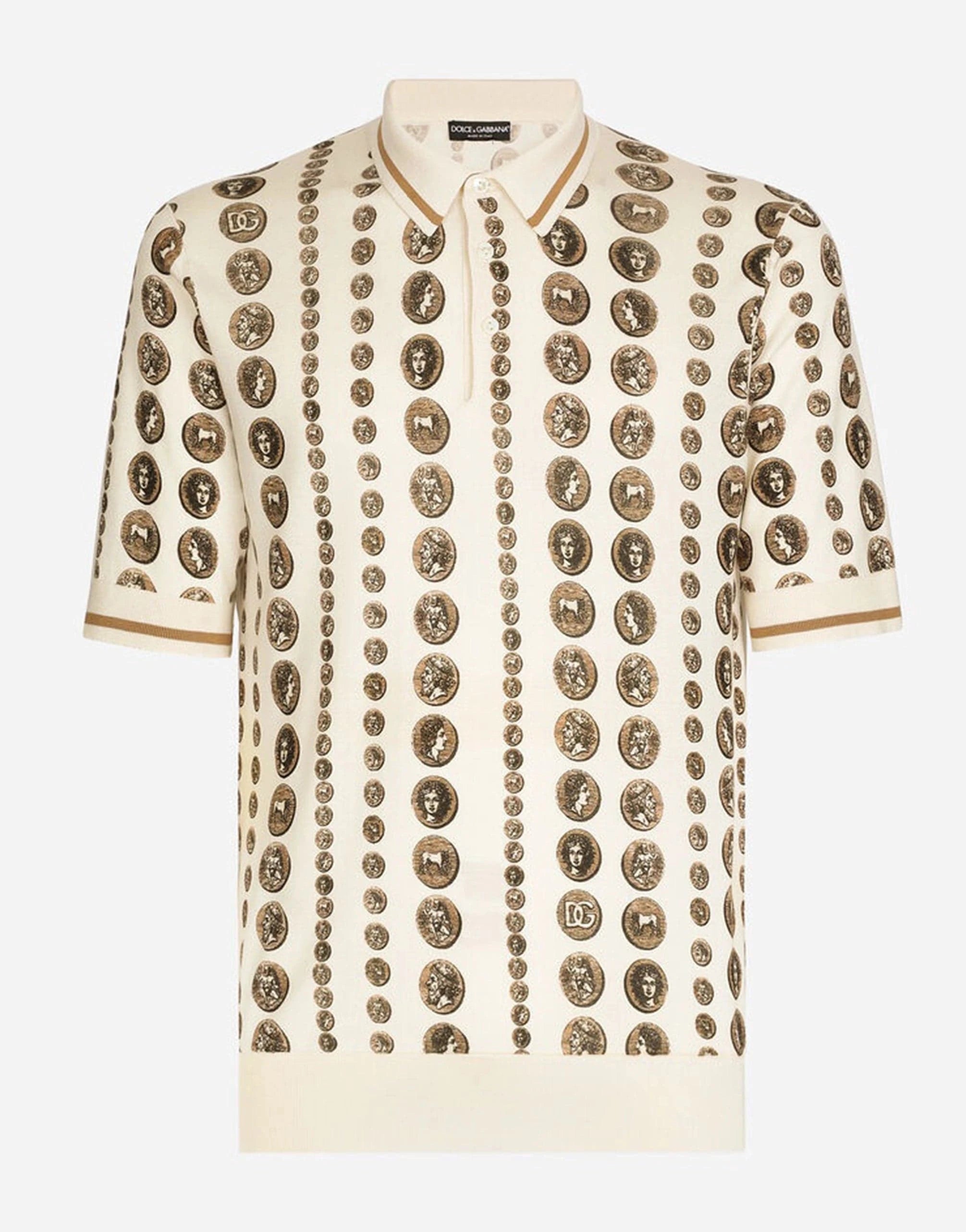 Dolce & Gabbana Coin-Print Silk Polo Shirt