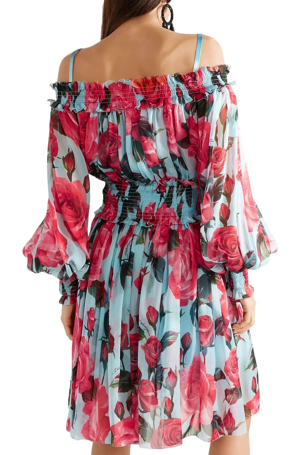 Dolce & Gabbana Cold-Shoulder Floral-Print Silk Dress