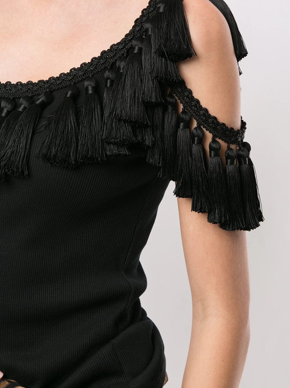 Cold Shoulder Tassel Trim Vest