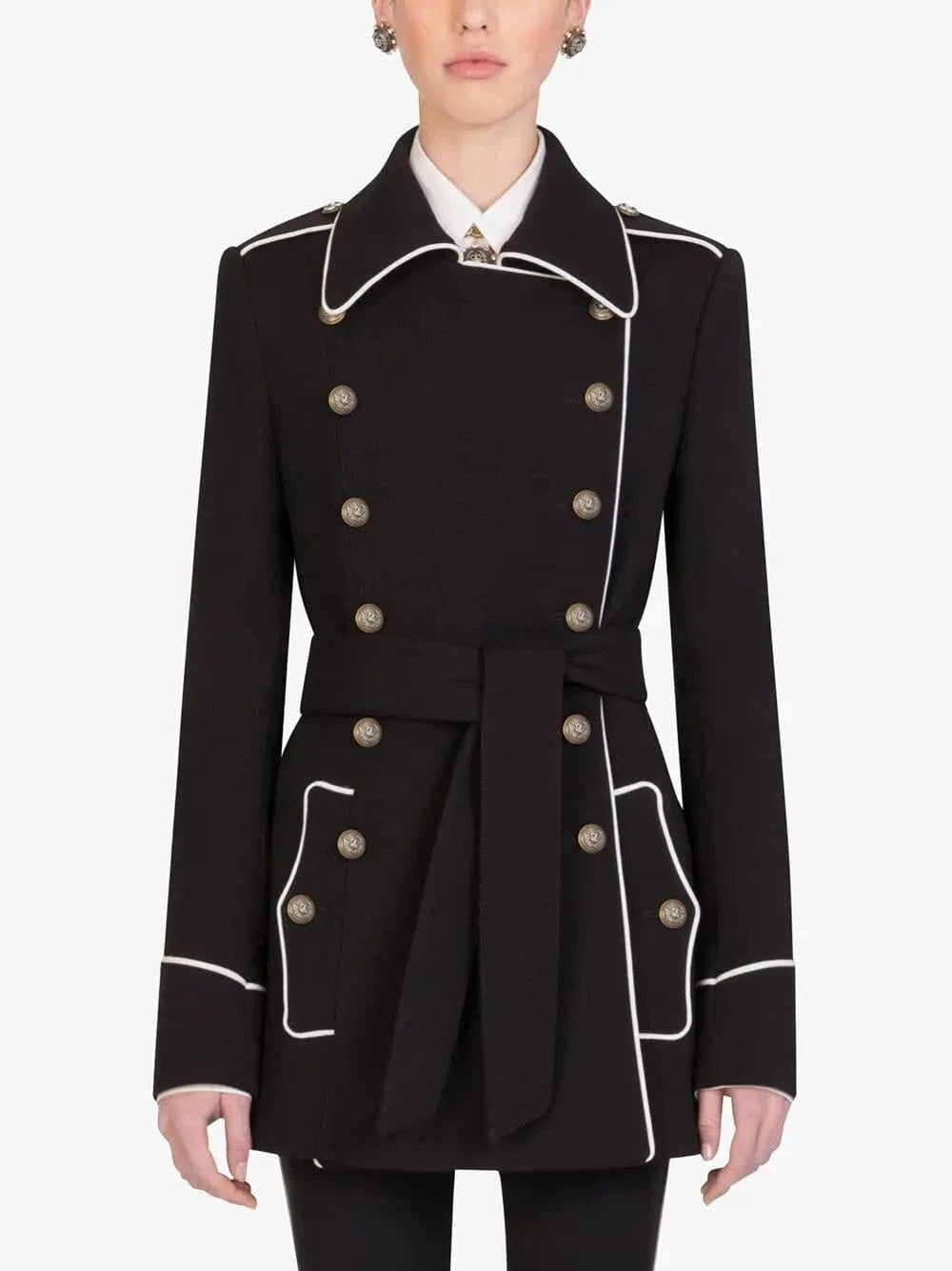 Dolce & Gabbana Contrast-Piping Woollen Peacoat