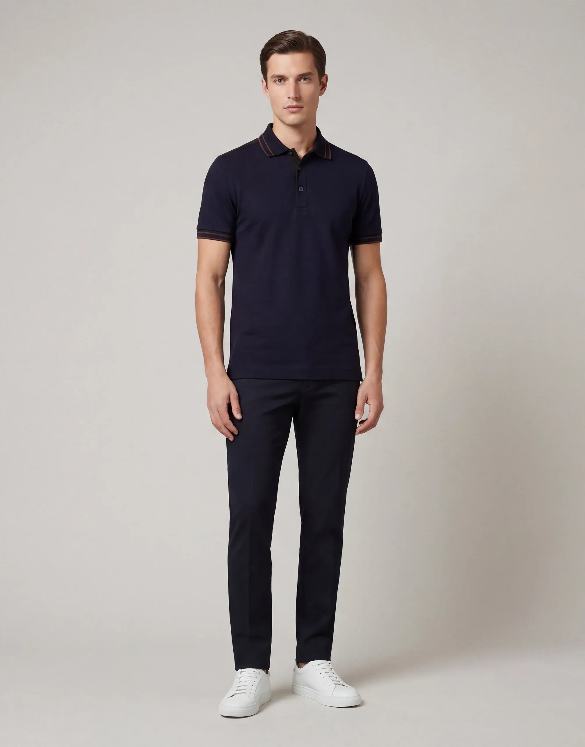 Contrast Trim Silk-Blend Polo Shirt - alternate view