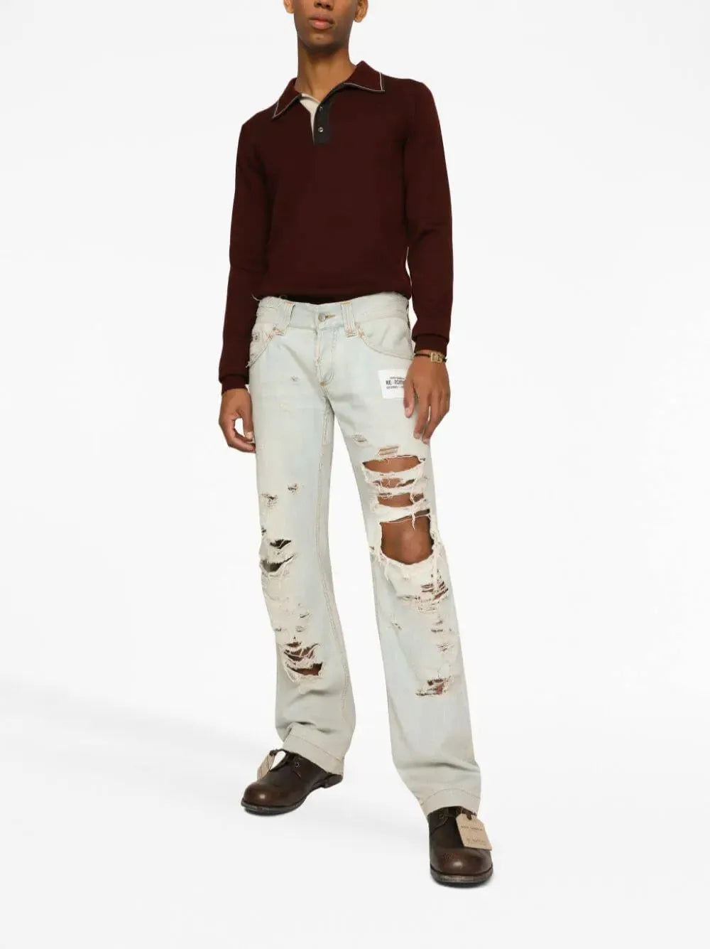 Contrasting Details Wool Polo-Shirt - alternate view