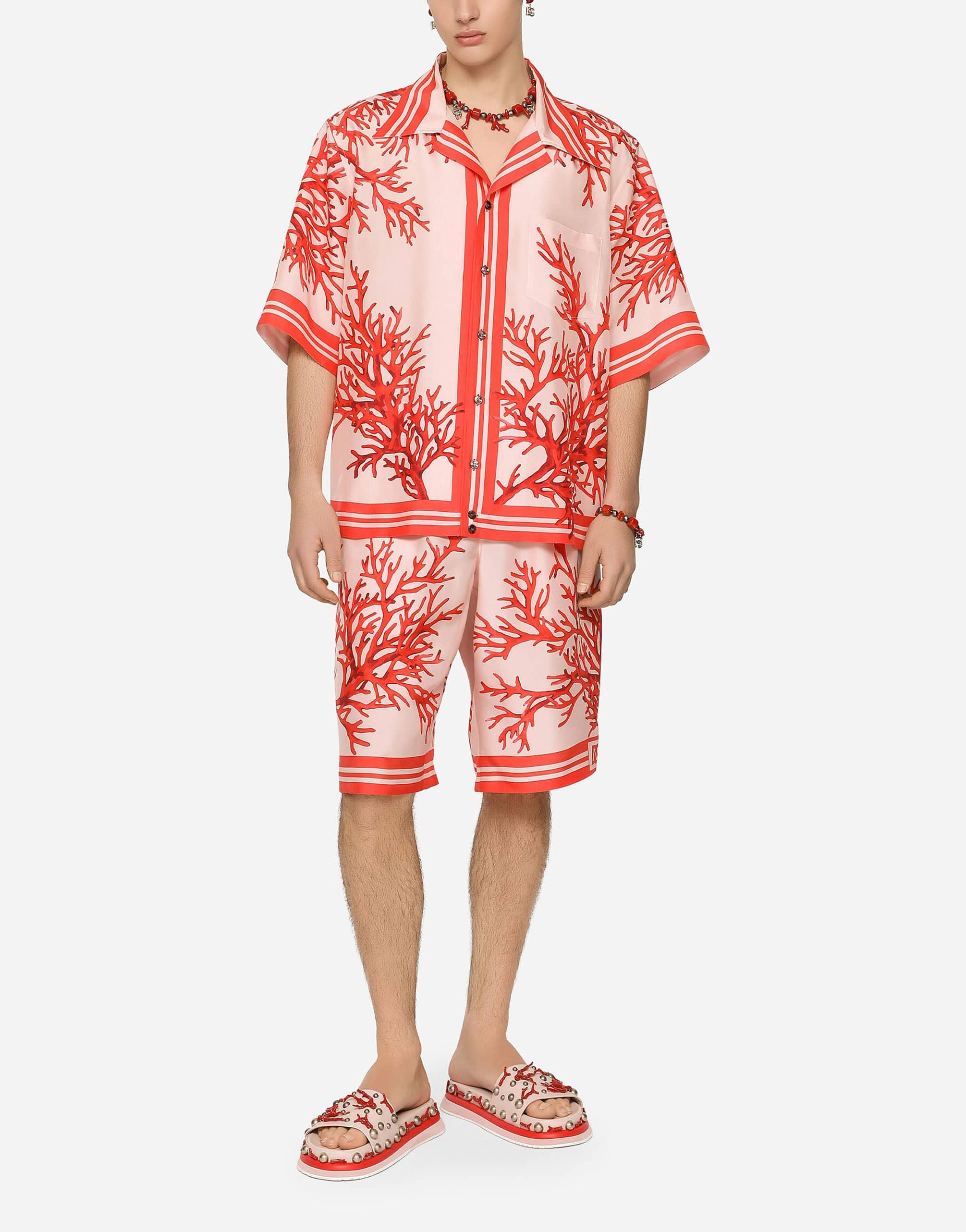 Dolce & Gabbana Coral Print Habotai Silk Shirt