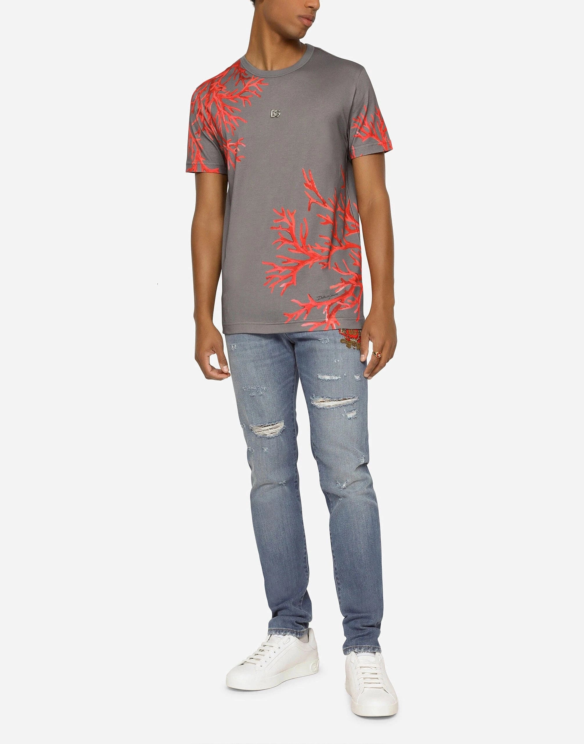 Dolce & Gabbana Coral-Print Logo T-Shirt