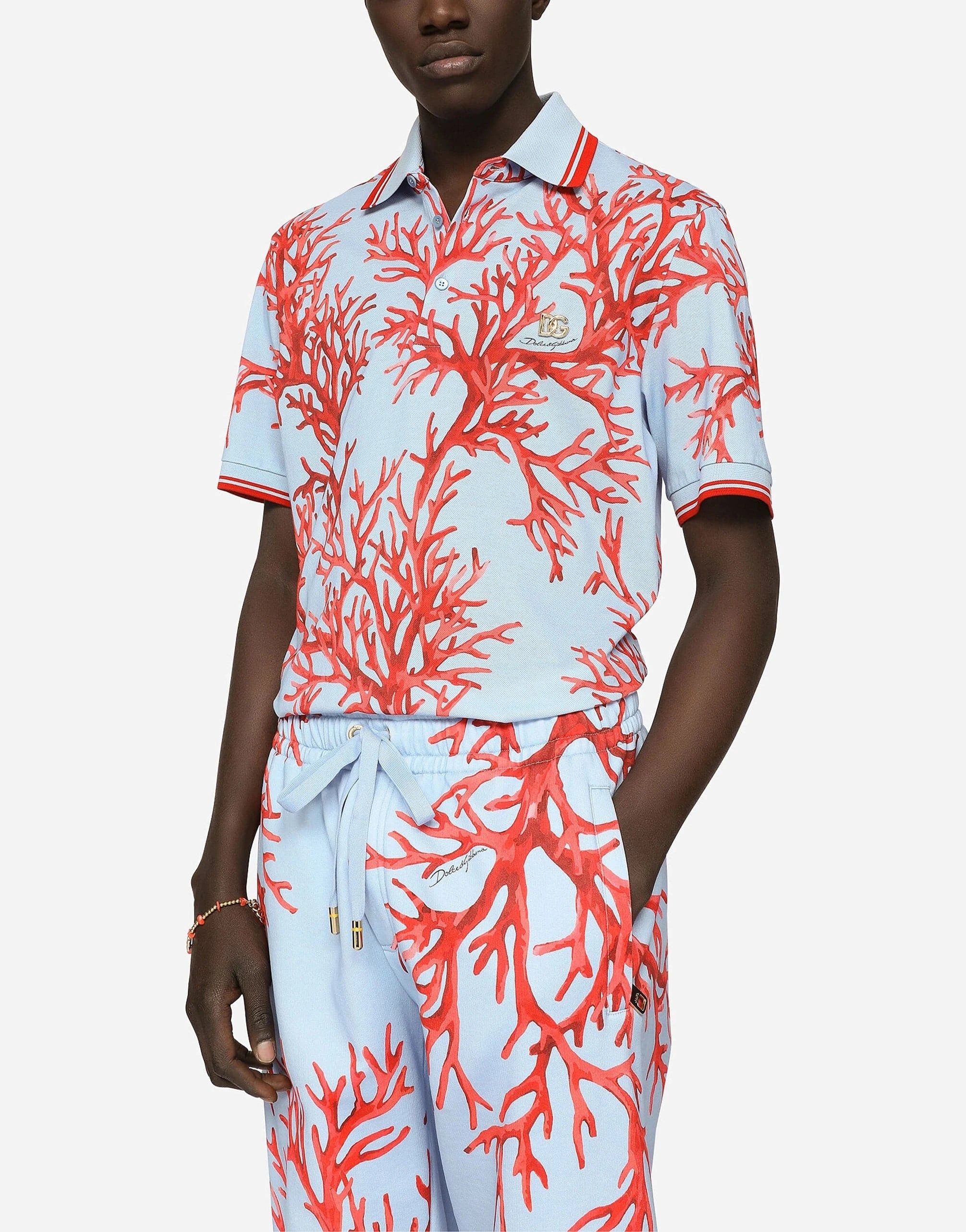 Dolce & Gabbana Coral-Print Polo Shirt