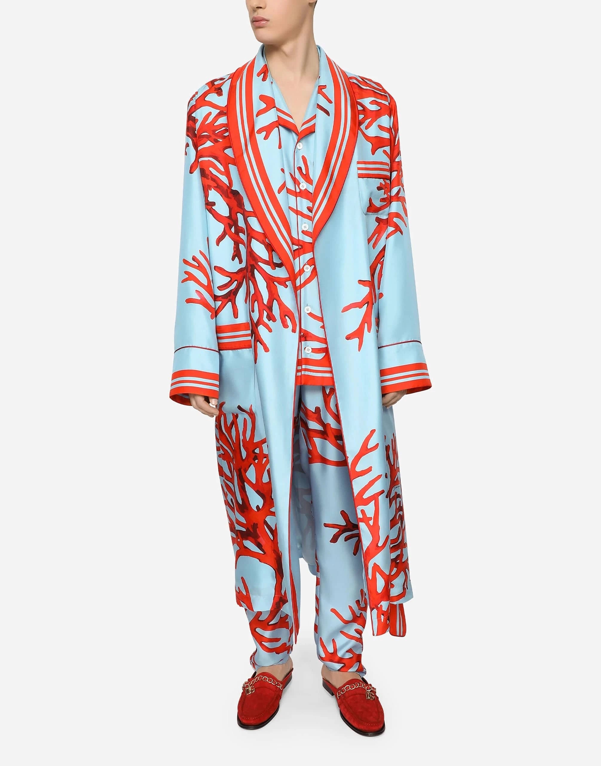 Dolce & Gabbana Coral-Print Silk Robe
