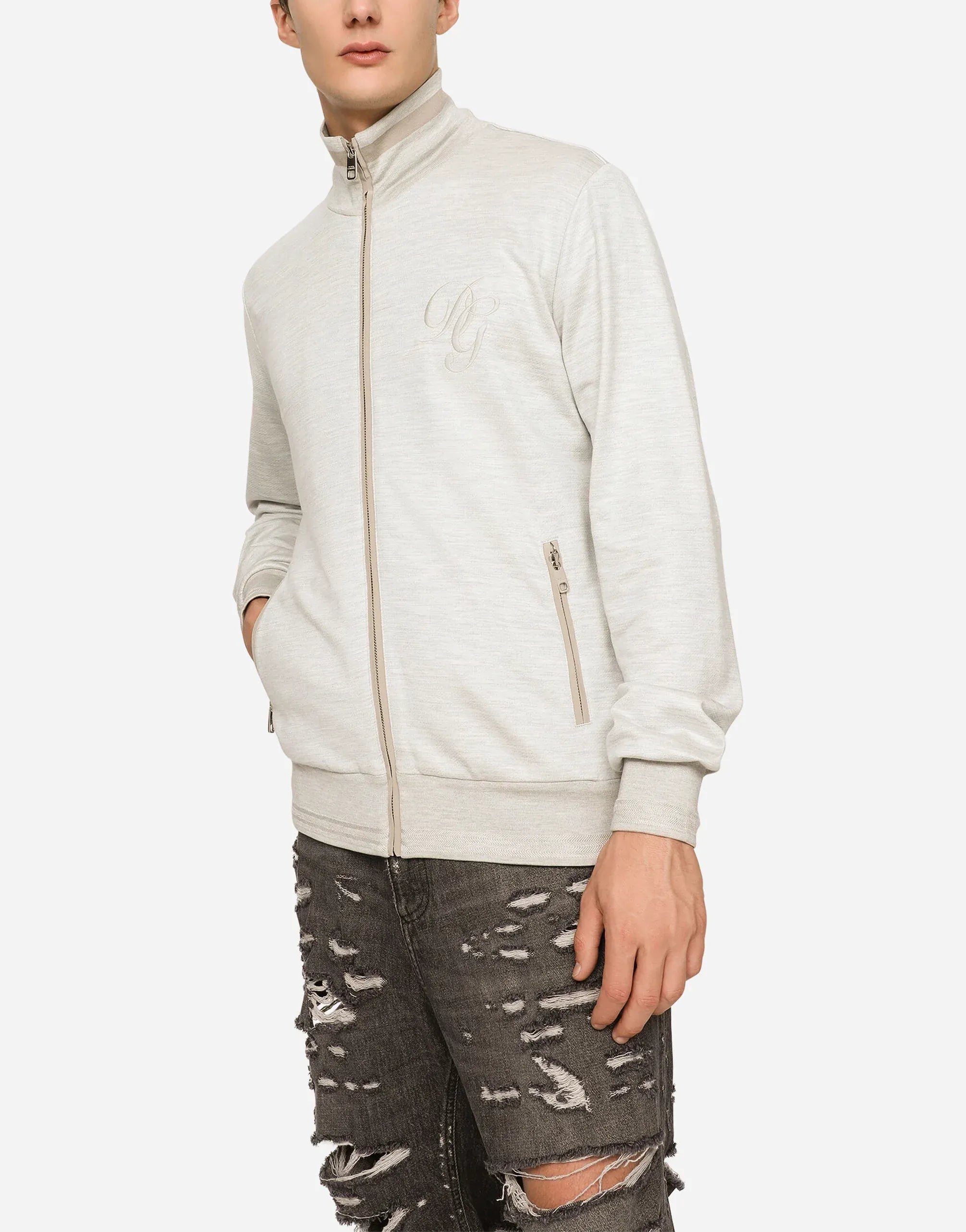 Dolce & Gabbana Cotton-Silk Blend Zip-Up Embroidery Sweater