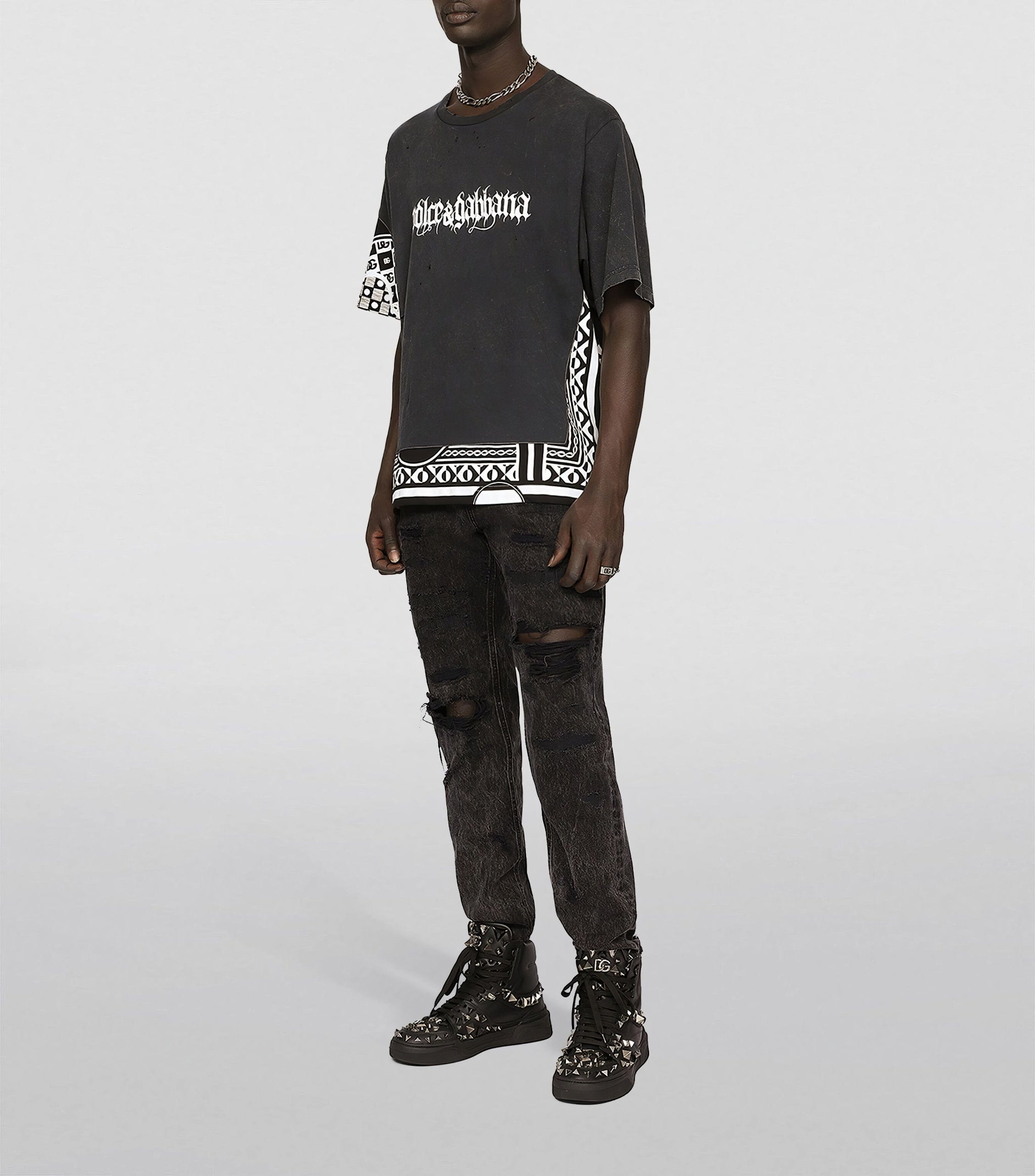 Dolce & Gabbana Cotton T-Shirt With Rips And Print