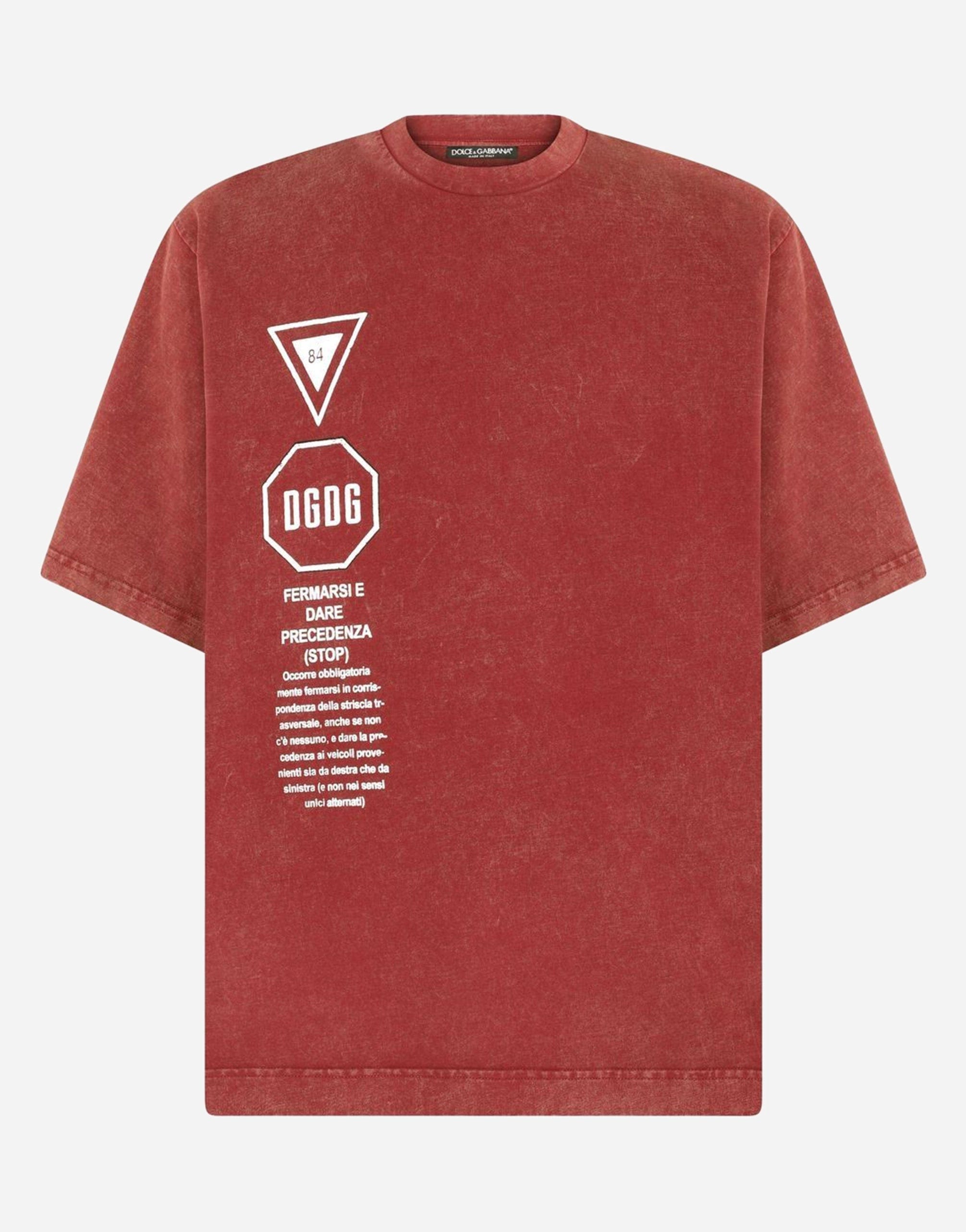 Dolce & Gabbana Cotton T-Shirt With Road-Sign Print