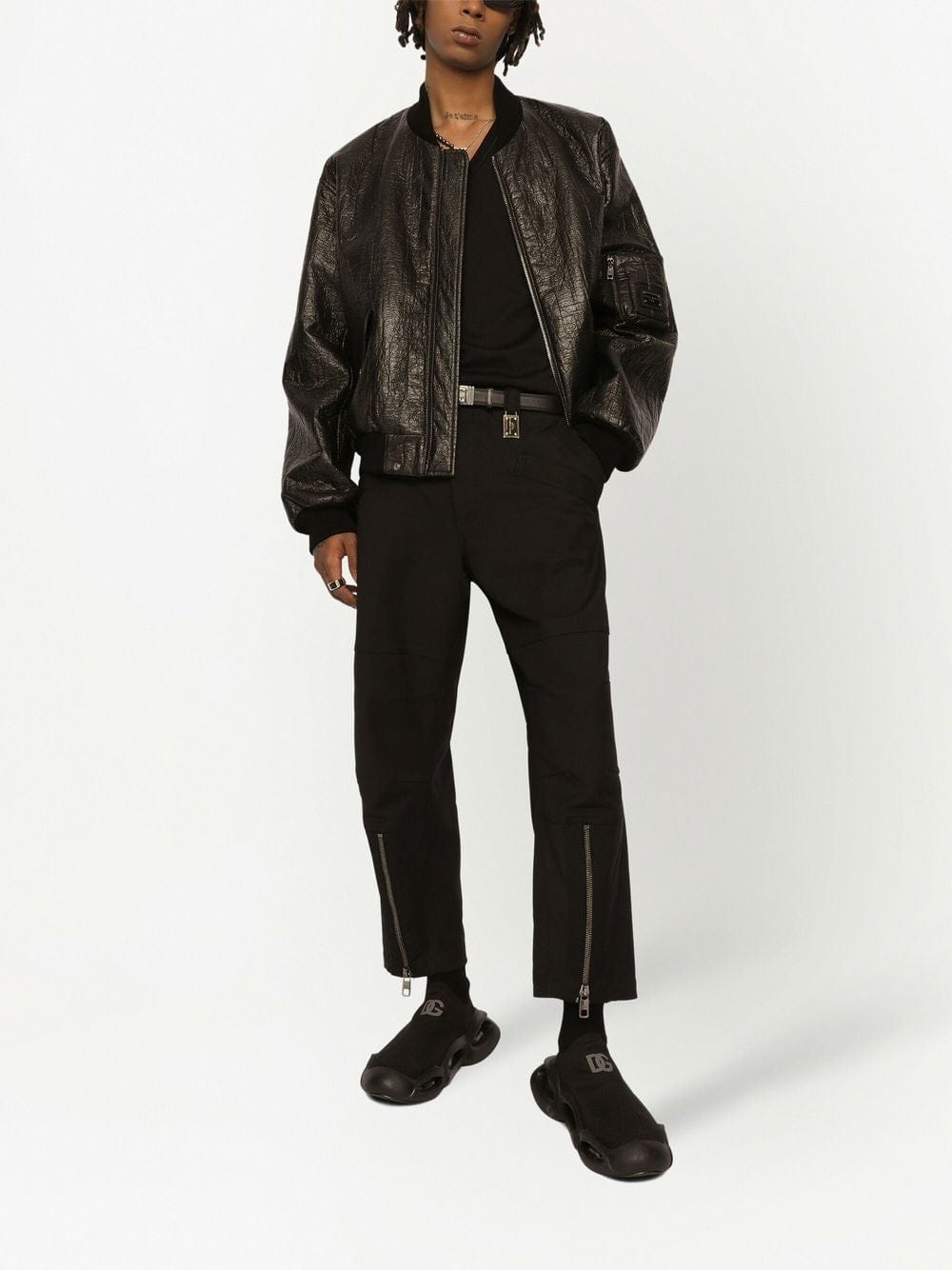 Dolce & Gabbana Crinkled-Finish Logo Plaque Bomber Jacket - alternate view