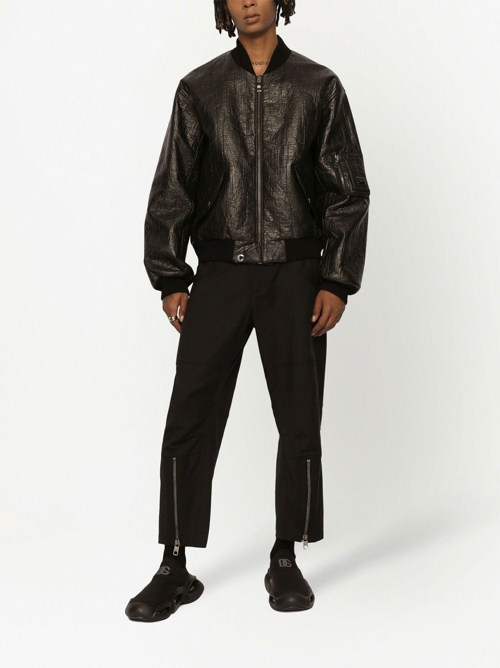 Dolce & Gabbana Crinkled-Finish Logo Plaque Bomber Jacket