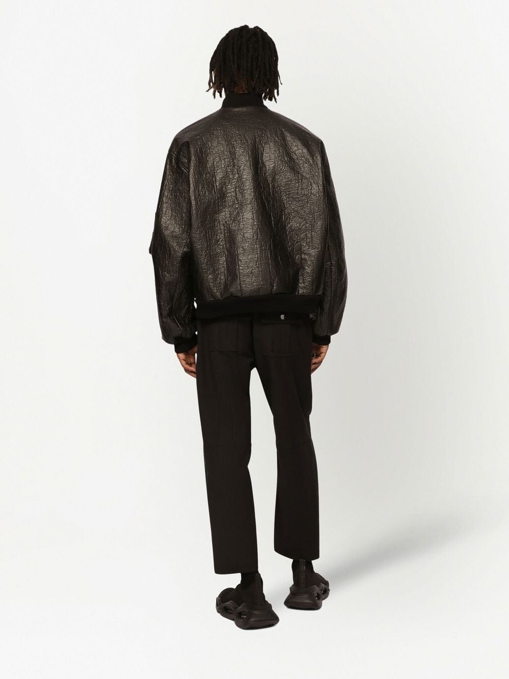Dolce & Gabbana Crinkled-Finish Logo Plaque Bomber Jacket