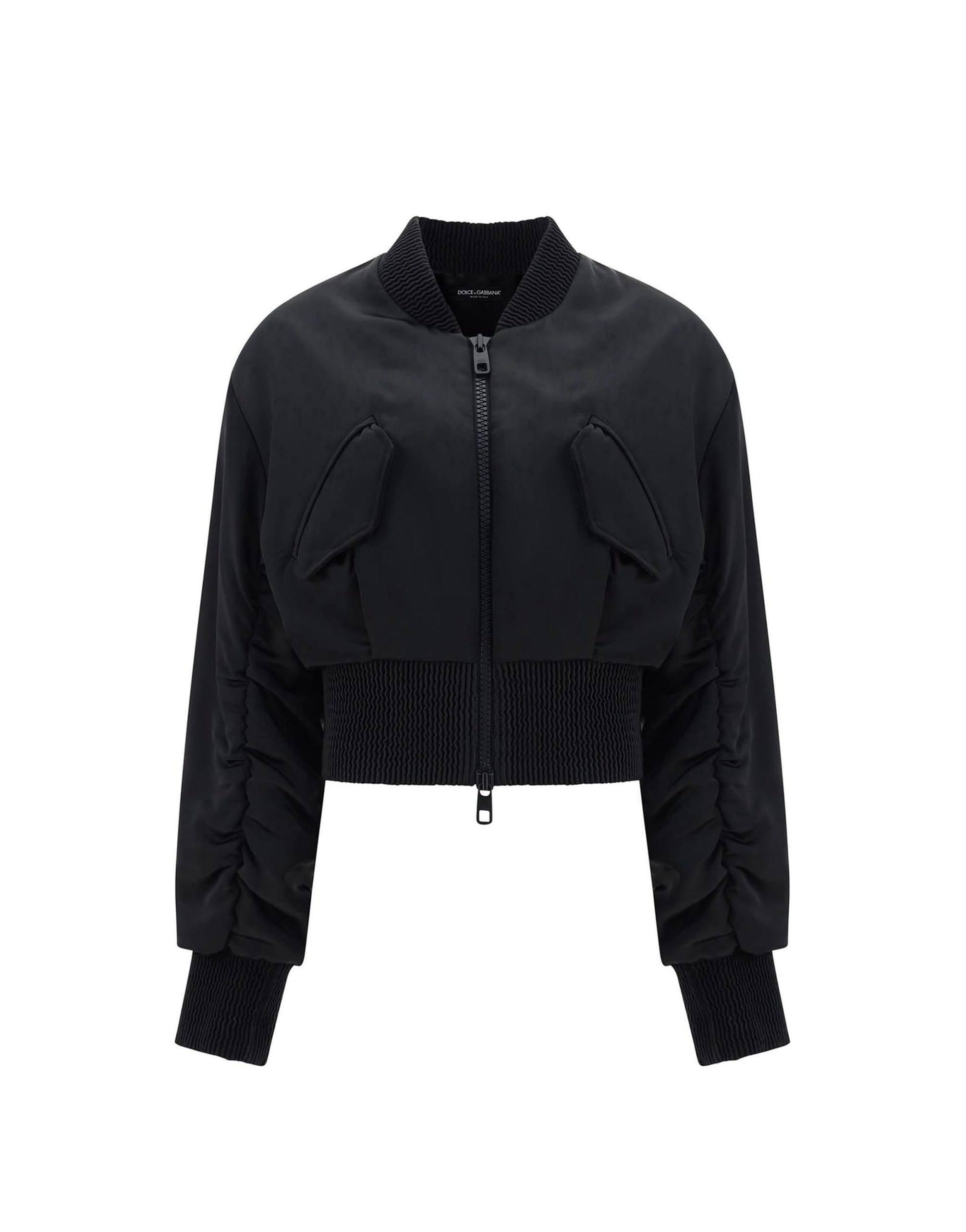 Dolce & Gabbana Cropped Bomber Jacket With Gold Logo