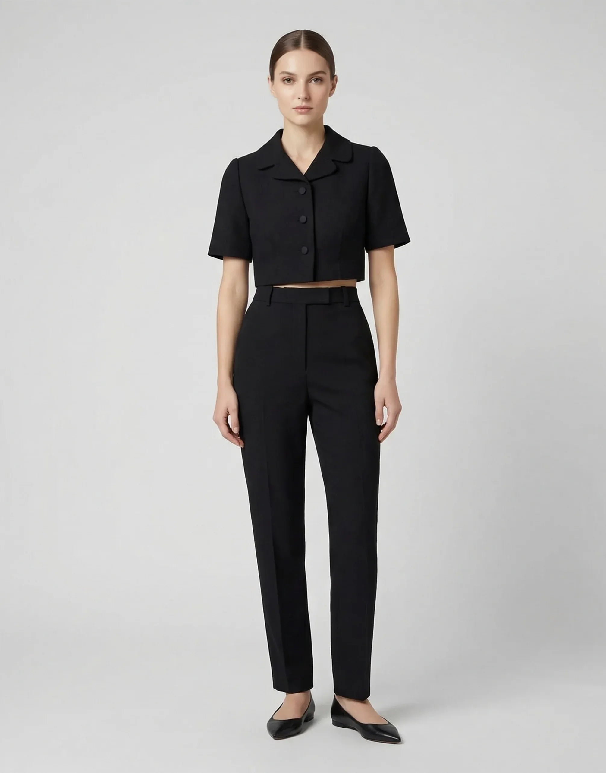 Cropped Button-Up Short Sleeve Top - alternate view