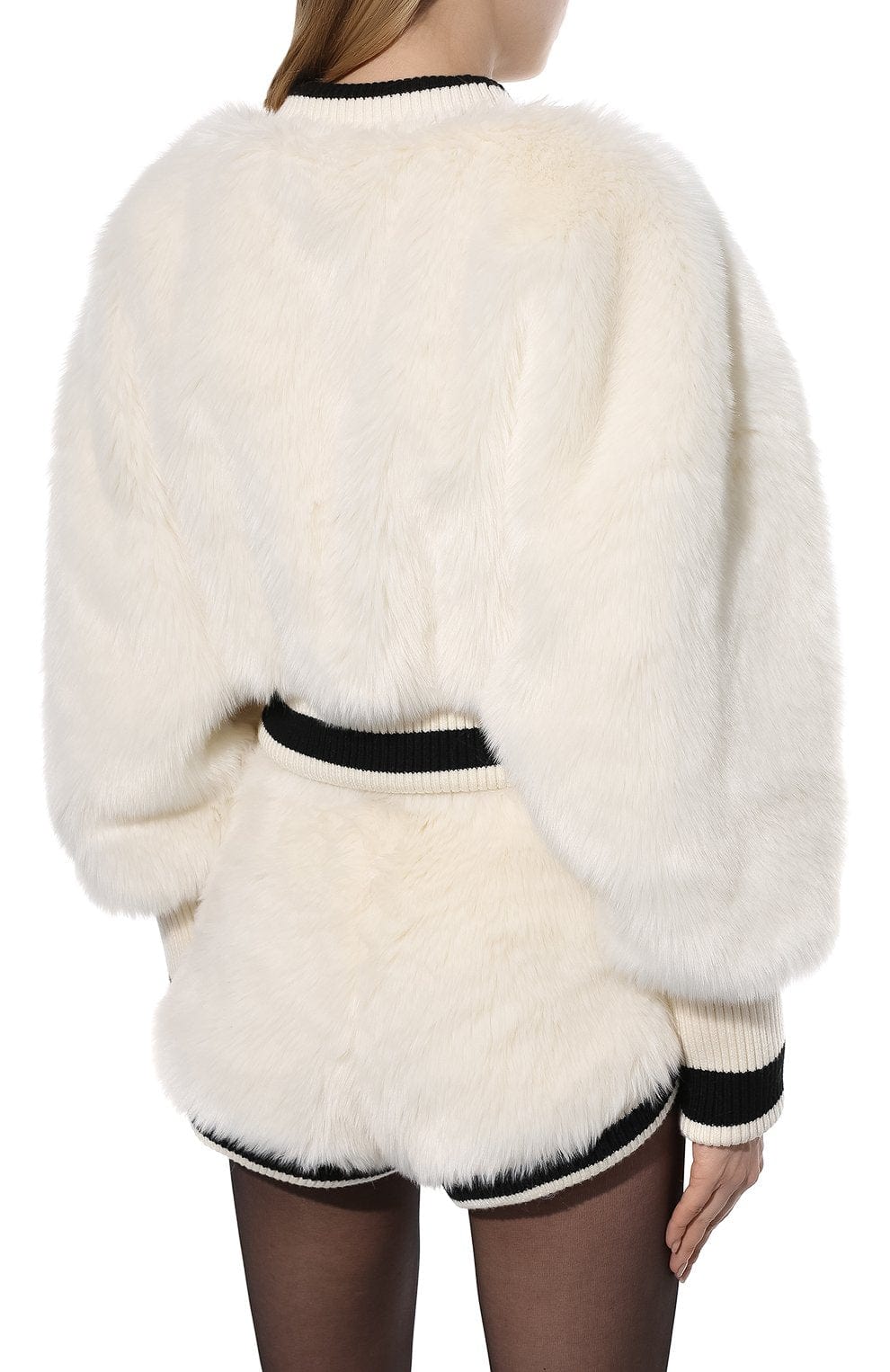 Dolce & Gabbana Cropped Faux Fur Logo Sweatshirt