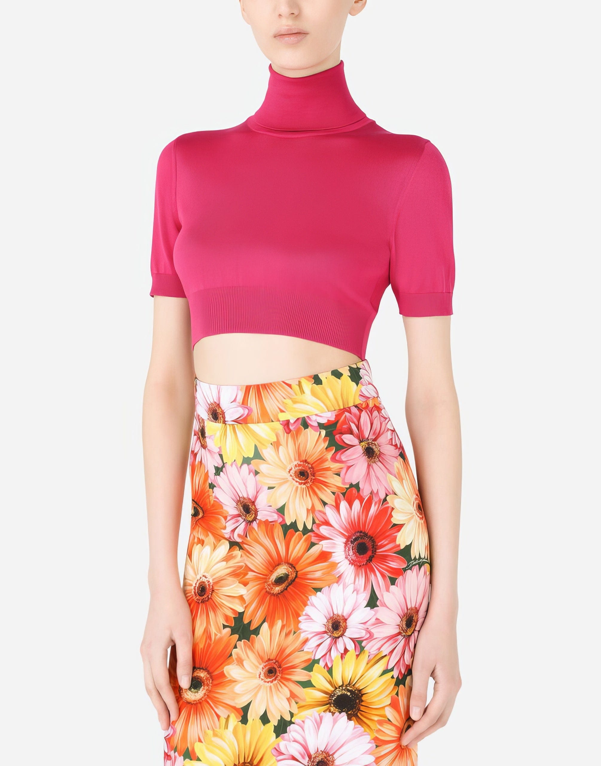 Dolce & Gabbana Cropped Silk Turtle-Neck Sweater